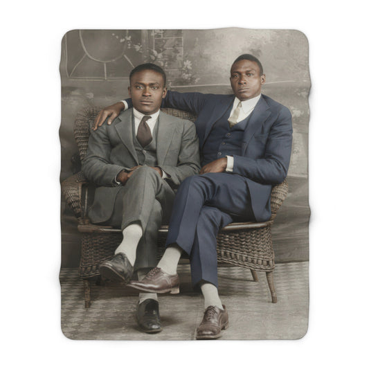 Cozy fleece sherpa throw featuring two African American men in vintage portrait 