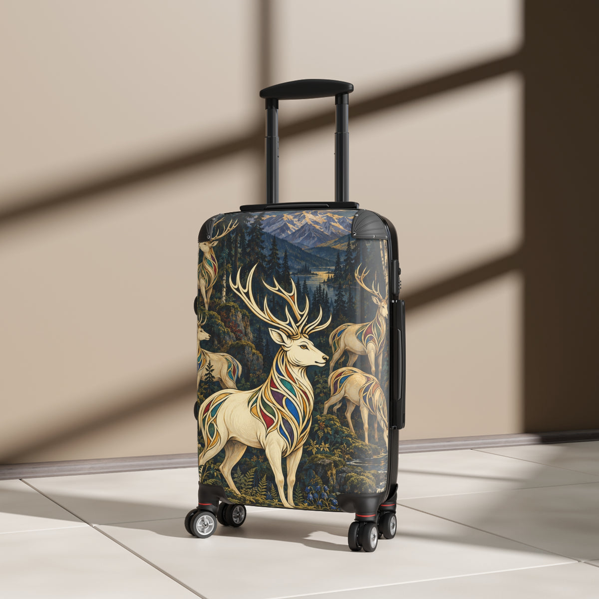 Deer Forest Carry-On Suitcase – Stained Glass Stag Travel Luggage
