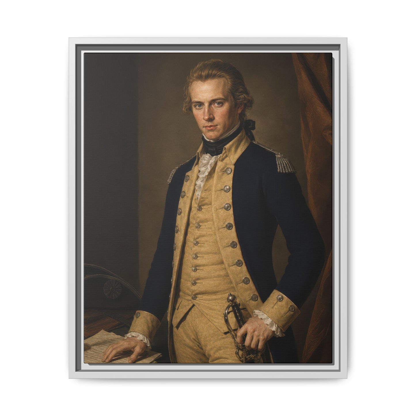Companions of Liberty portrait depicting Lieutenant Gotthold Frederick Enslin as a Revolutionary War officer in a formal eighteenth-century studio setting.