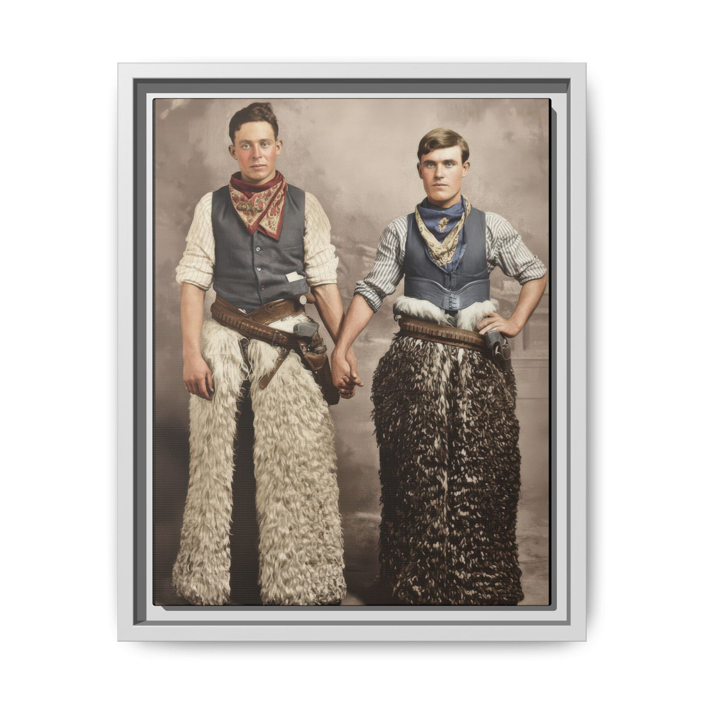 Historical themed portrait framed canvas wall art with two figures in costume dress