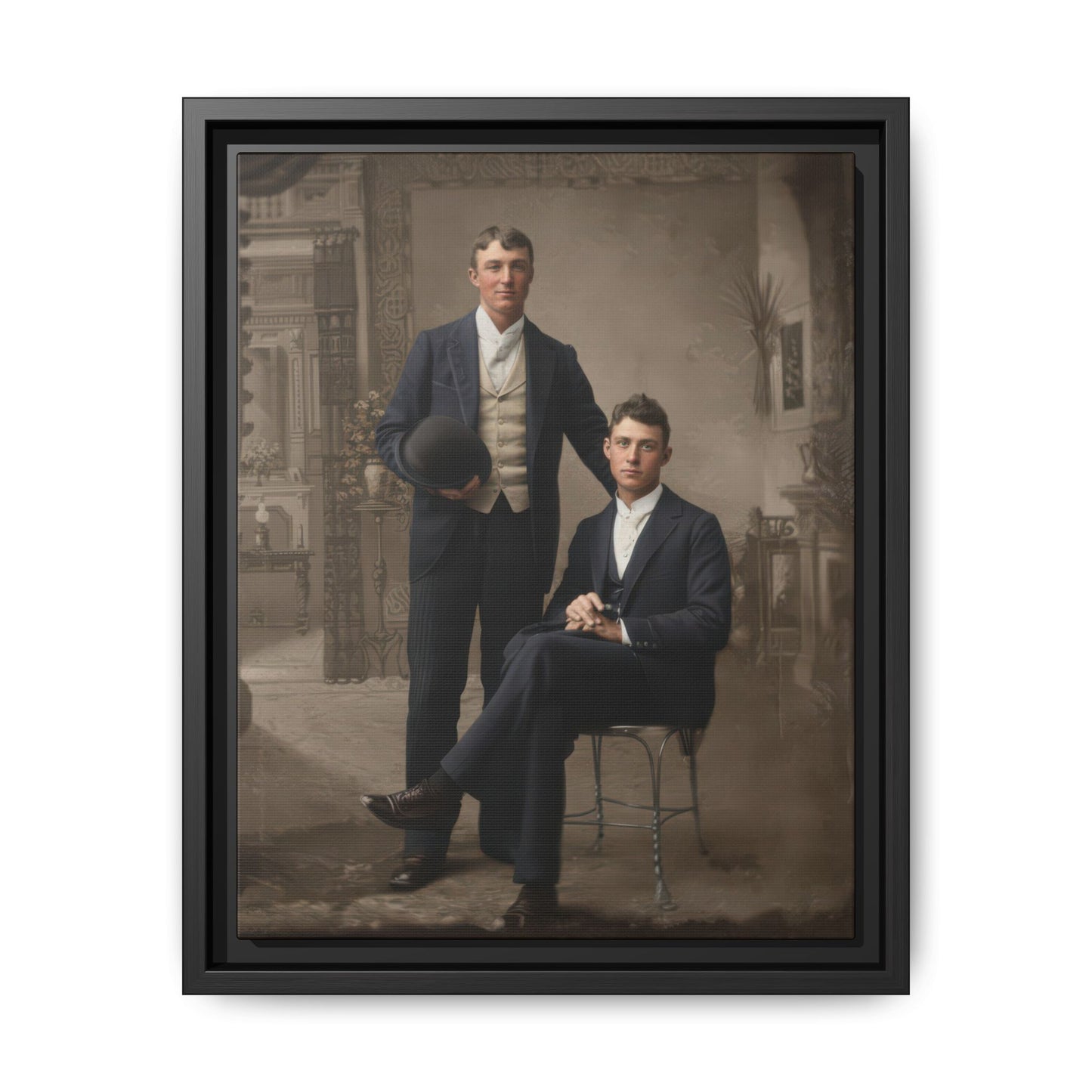 Tintype double portrait of two figures in formal dress framed canvas wall art