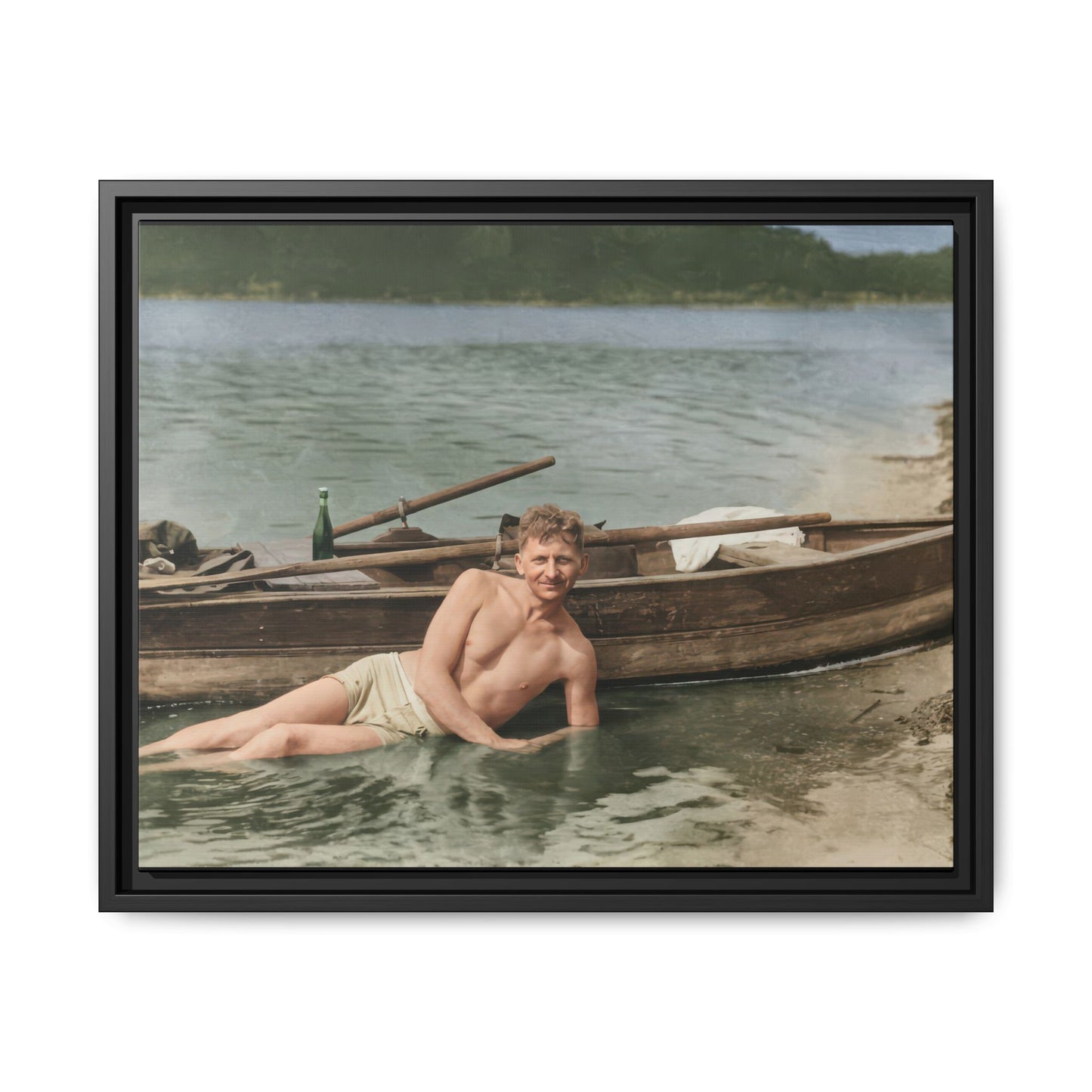early 20th century lakeside scene historical photo canvas 