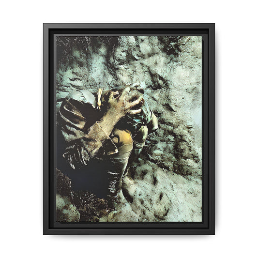 Restored WWI photo of Jesse, a lone soldier in anguish during the Meuse-Argonne Offensive, framed canvas art from Grand Esi France.