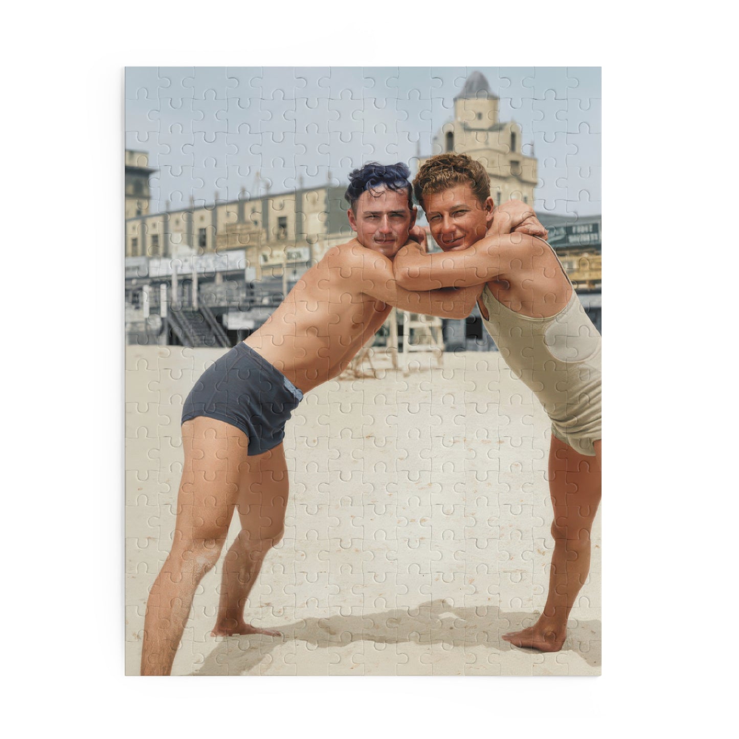 Wrestlers at the Shoreline | Restored Historical Jigsaw Puzzle | nager 014