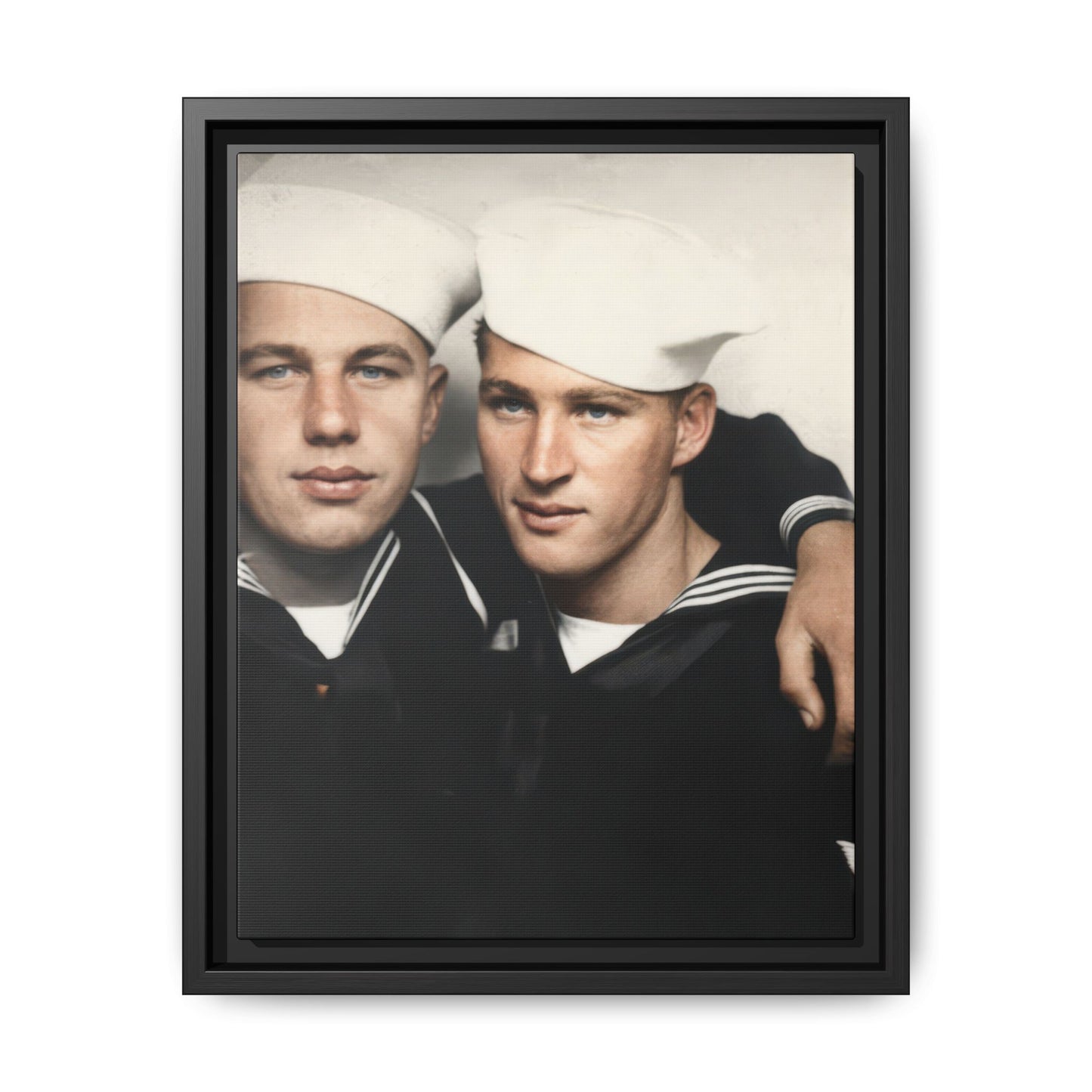 Early 20th century close double portrait of two sailors in white caps and dark uniforms