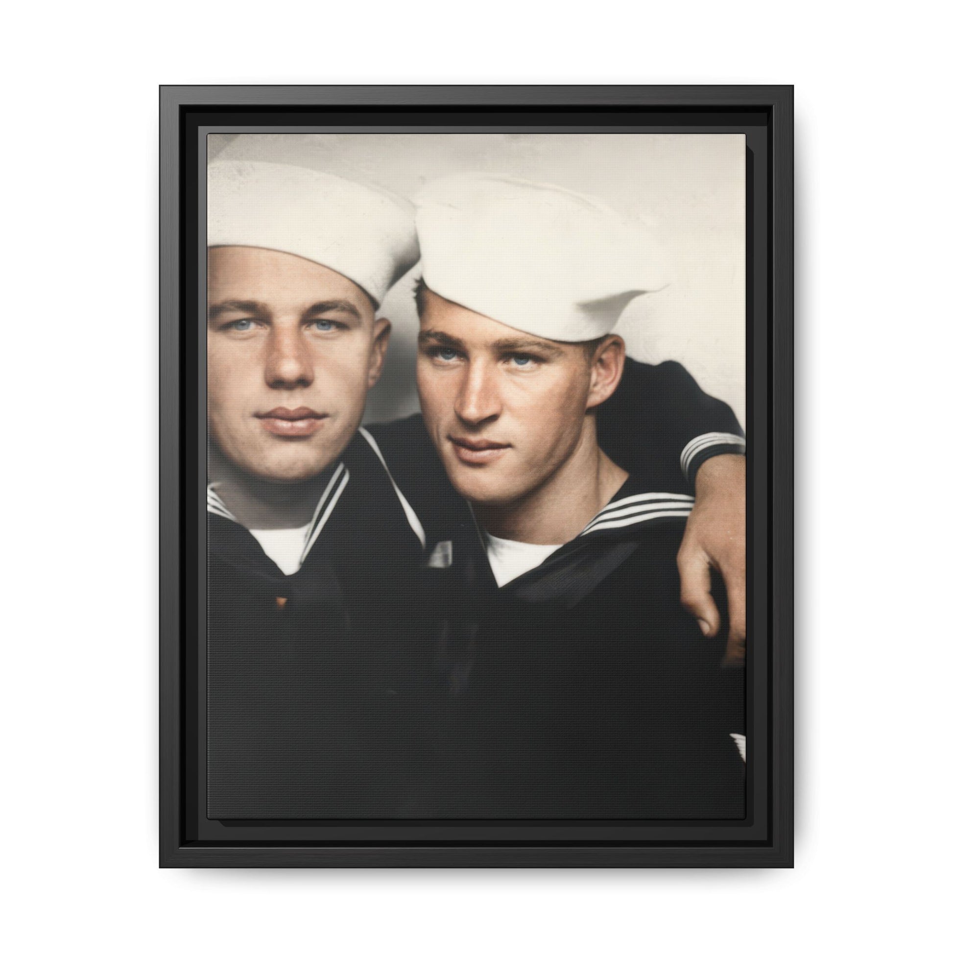Early 20th century close double portrait of two sailors in white caps and dark uniforms