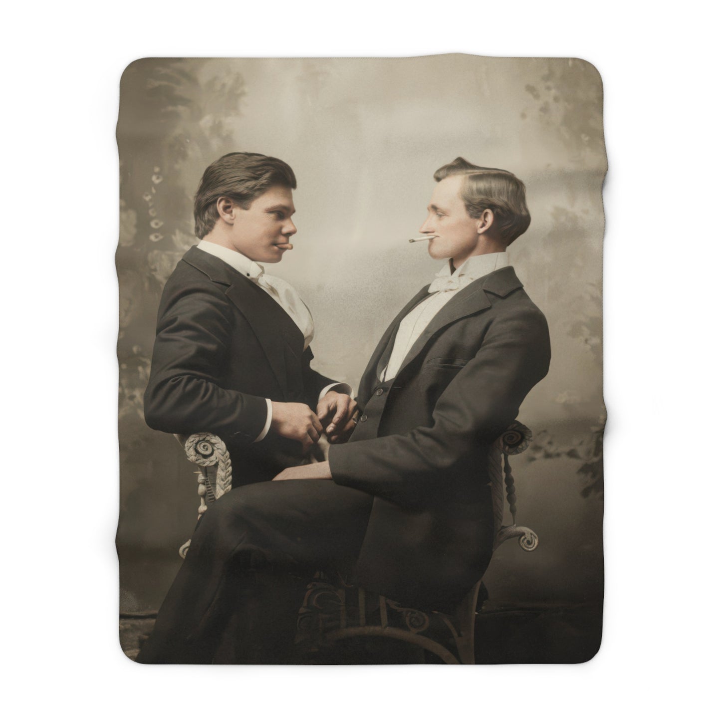 Cozy fleece throw with vintage menswear portrait and elegant archival character 
