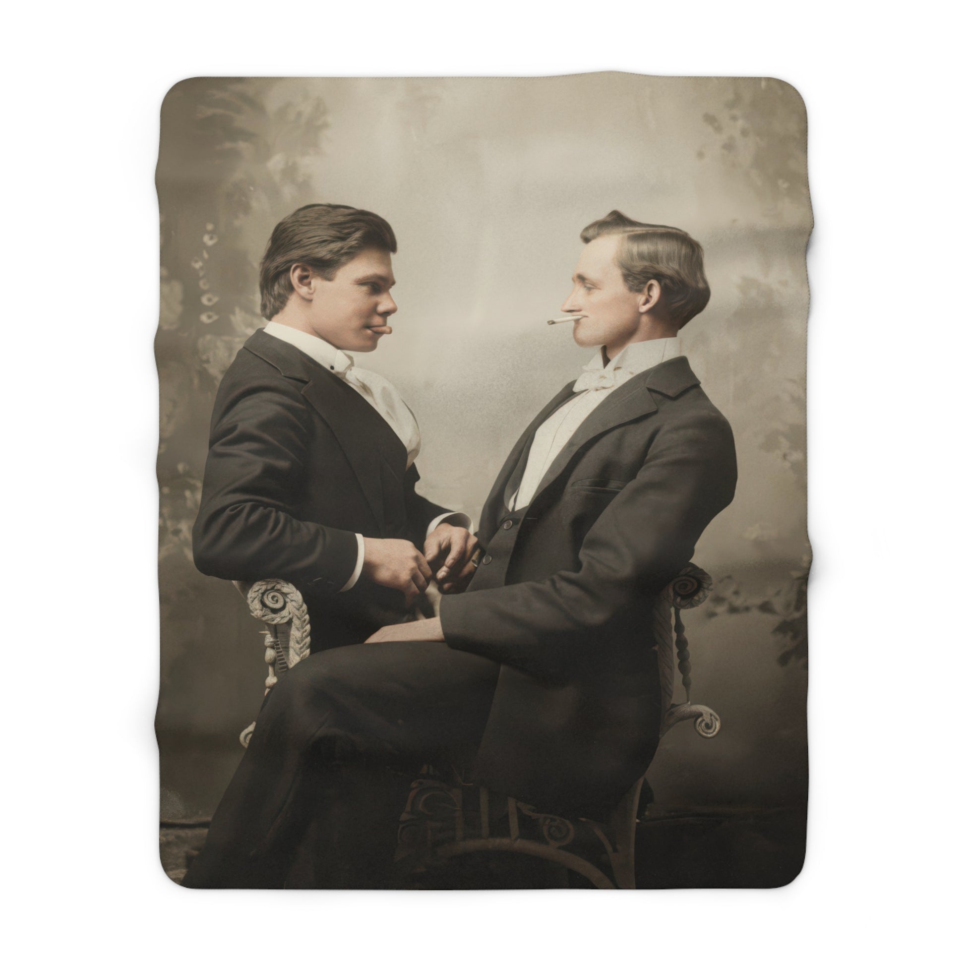 Cozy fleece throw with vintage menswear portrait and elegant archival character 
