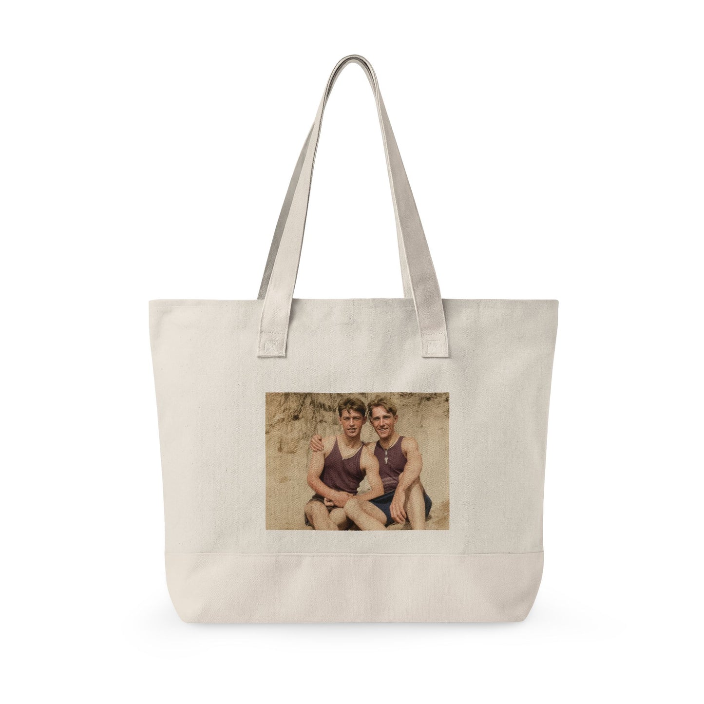 Heavy cotton tote featuring restored archival beach scene 
