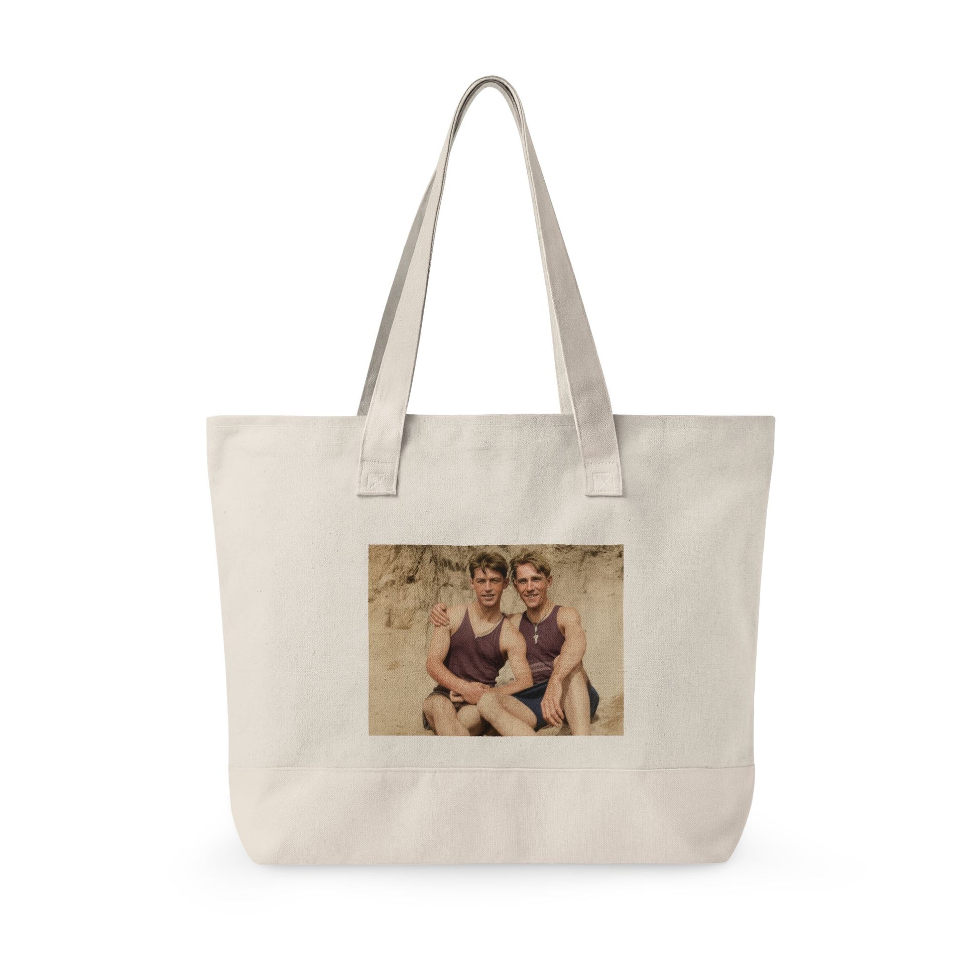 Heavy cotton tote featuring restored archival beach scene 
