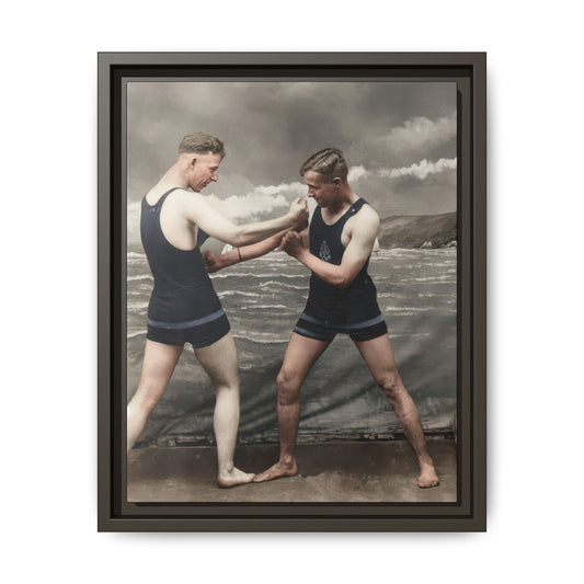 Framed matte canvas wall art showing an early 20th-century staged seaside portrait 