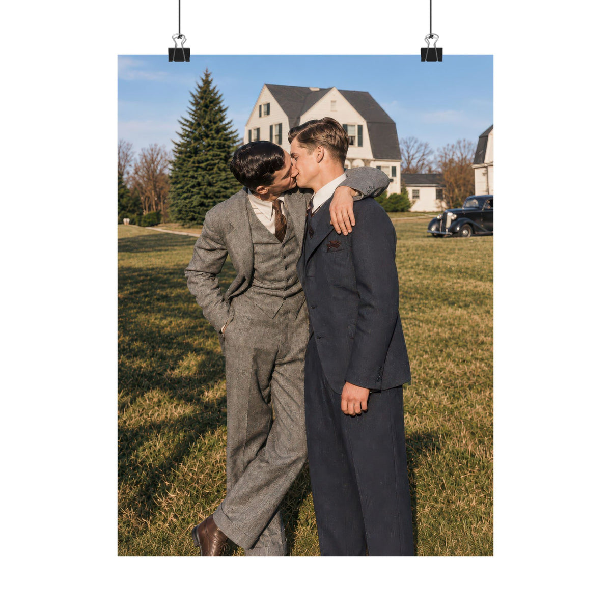 Paire 005 | Two Men Kissing in a Residential Yard | Vintage Photography Poster