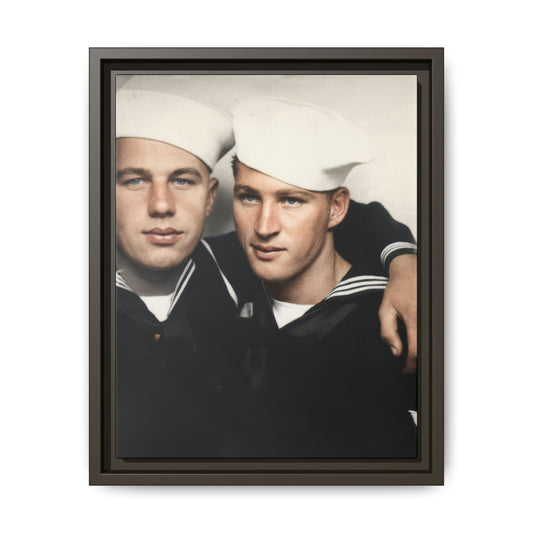 Historical photobooth-style image showing two sailors posed shoulder to shoulder in a tight crop