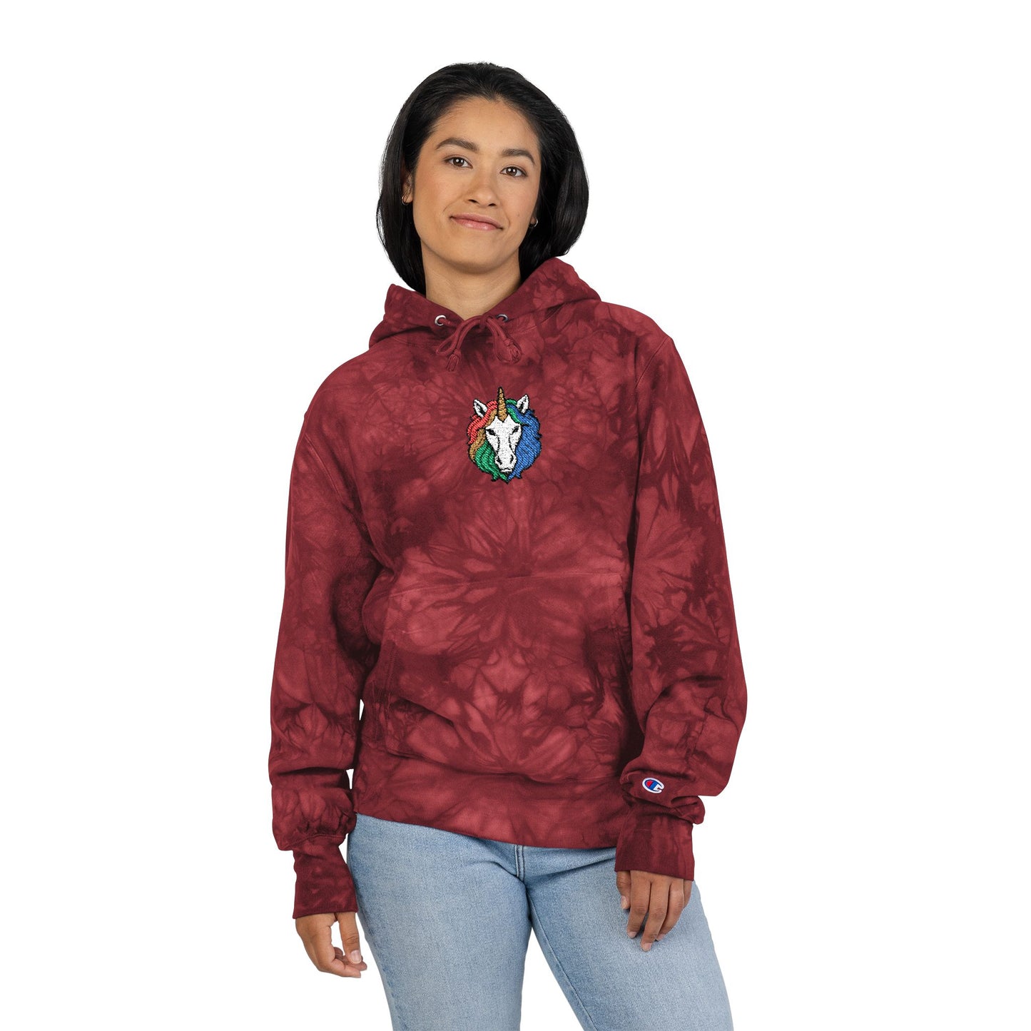 Rainbow Riders Unicorn Embroidered Champion Tie-Dye Hoodie — Unisex Streetwear