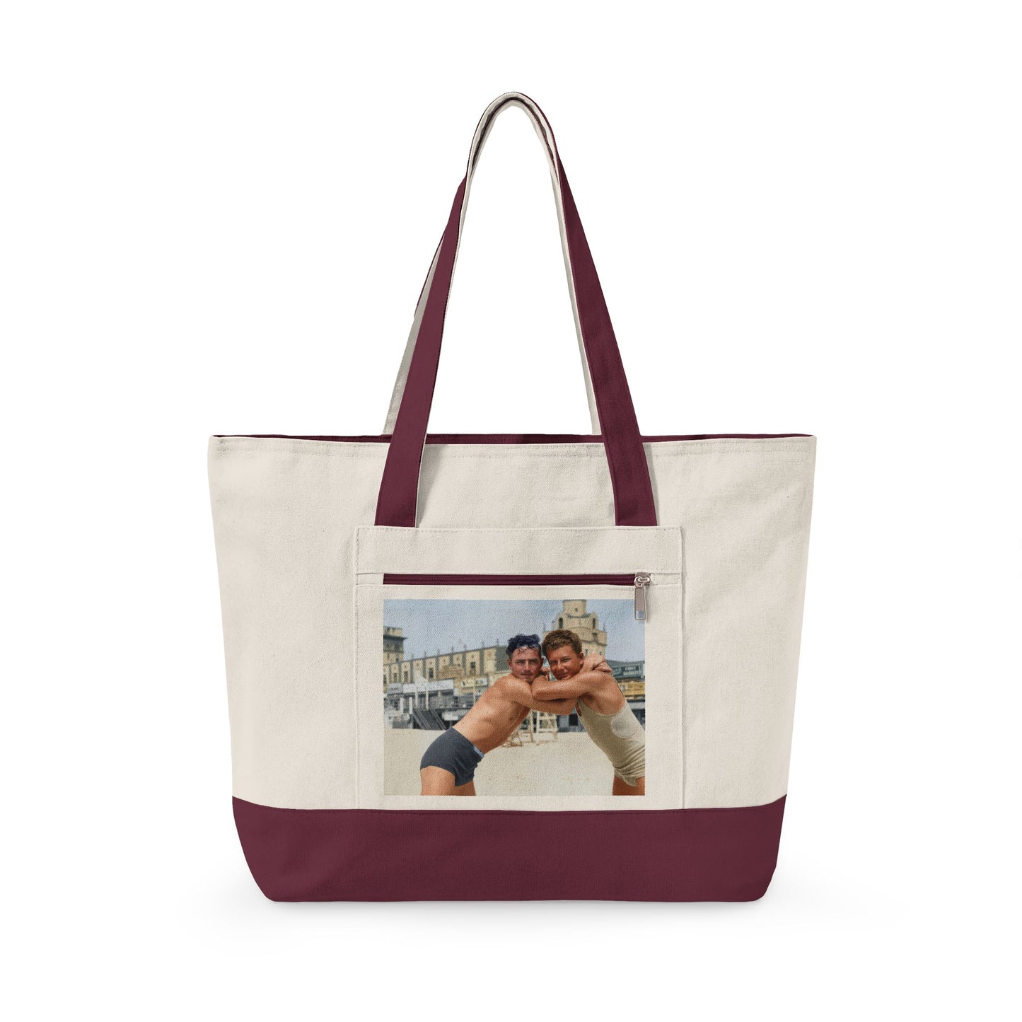 Summer boardwalk canvas tote bag with vintage photography 