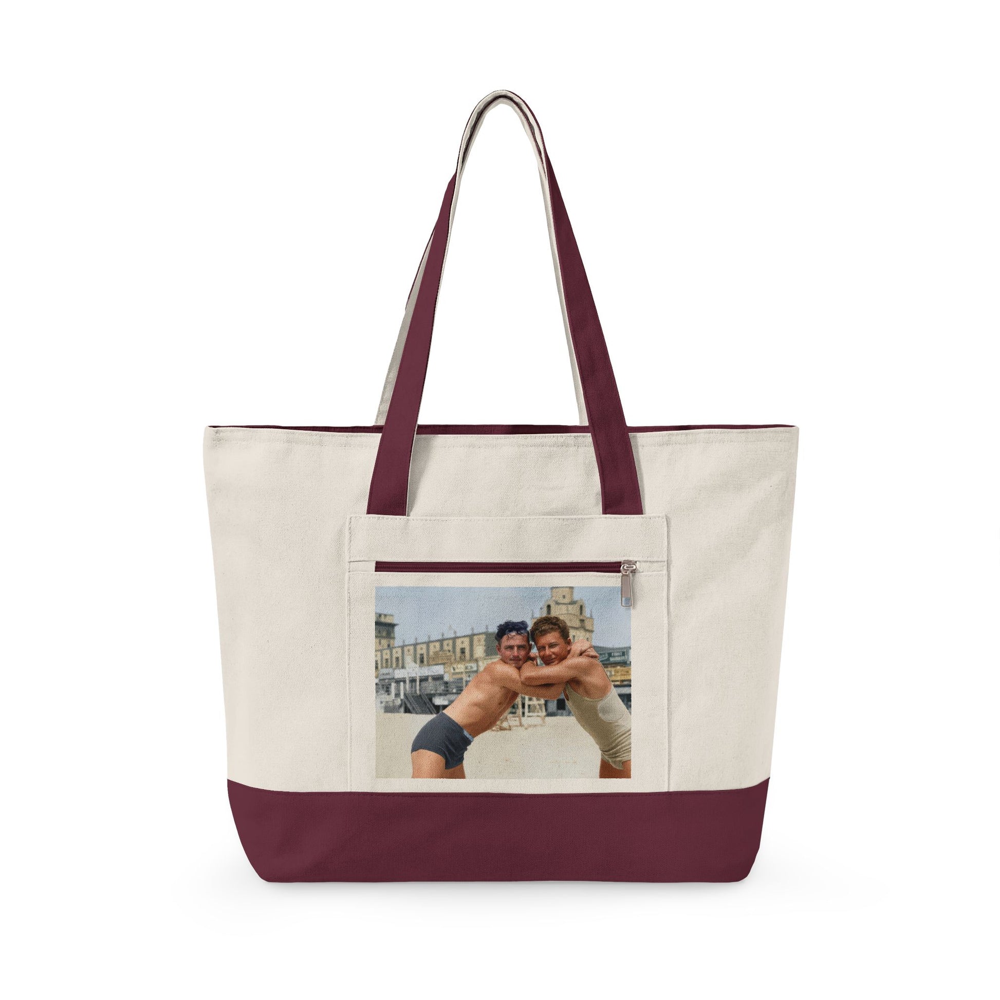 Summer boardwalk canvas tote bag with vintage photography 