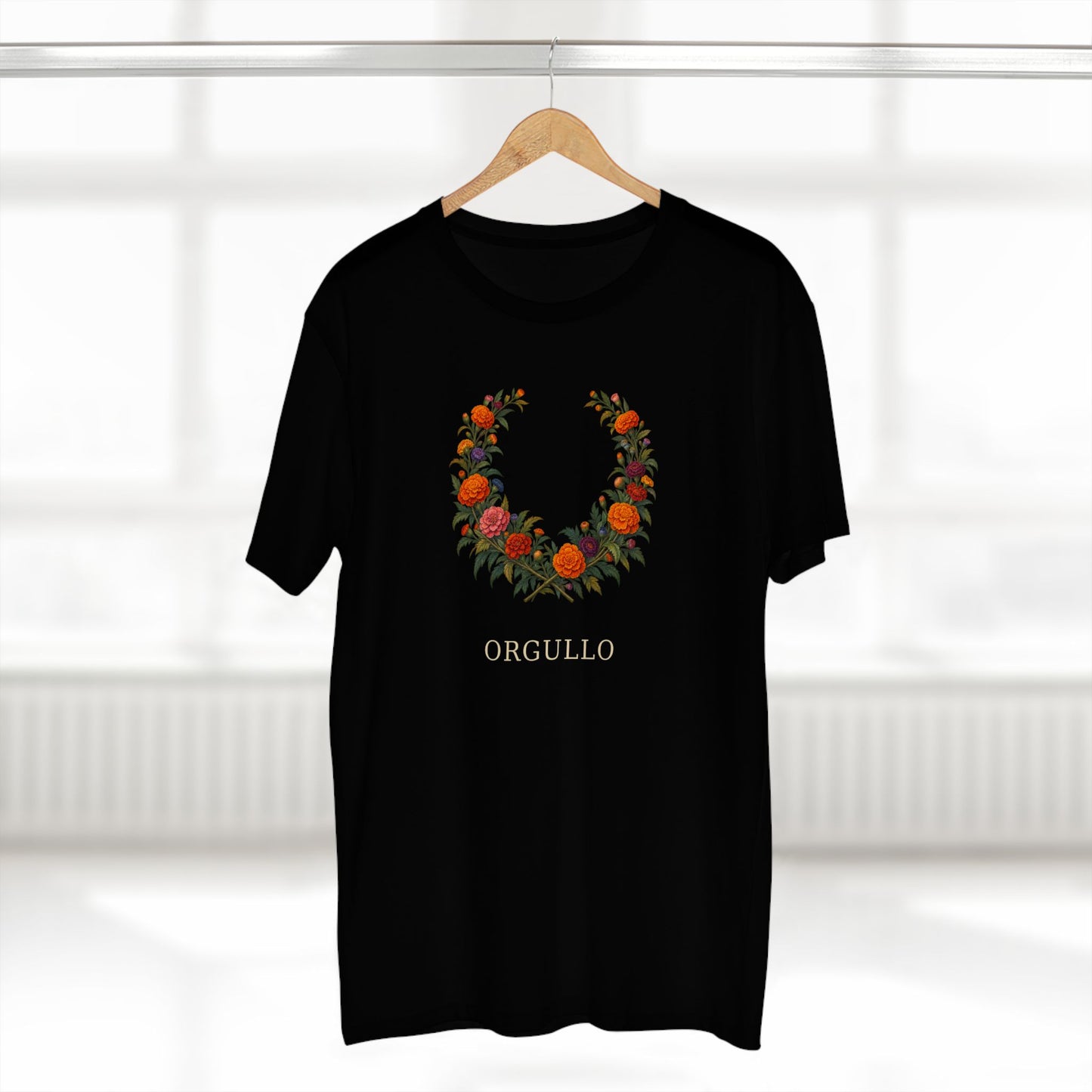 Mexican Cempasúchil Orgullo T-Shirt | Floral LGBTQ+ Pride Wreath Tee