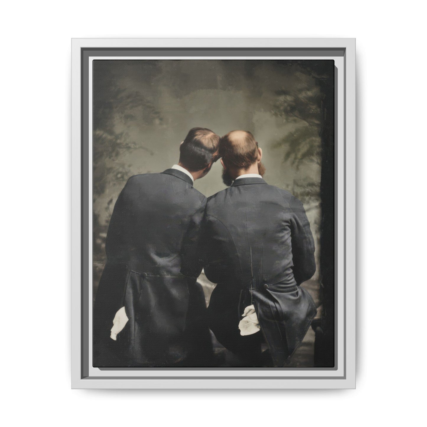 Historical companion photograph viewed from behind reproduced as framed canvas wall art