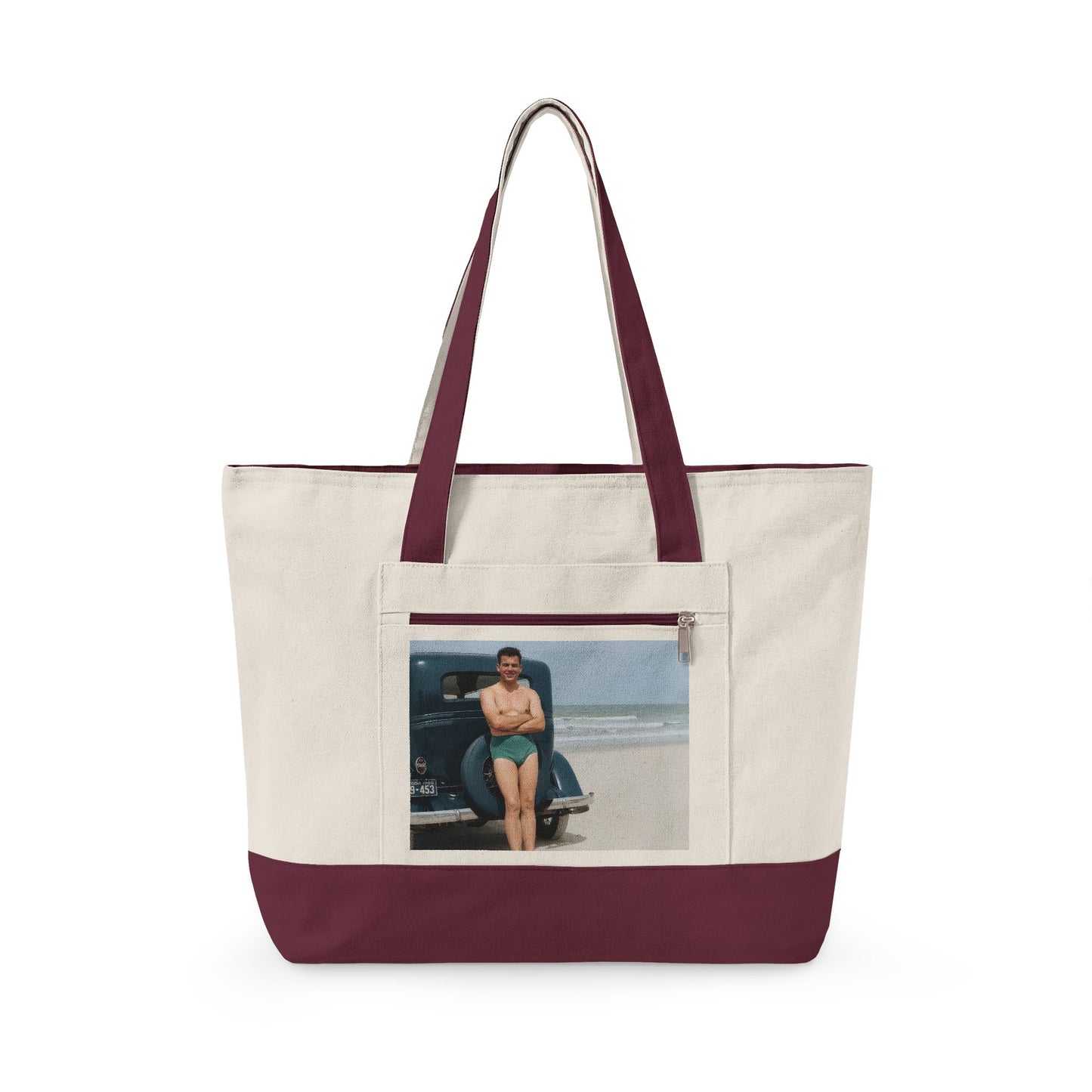 Walt & Pete NAGER beach car zippered canvas tote 