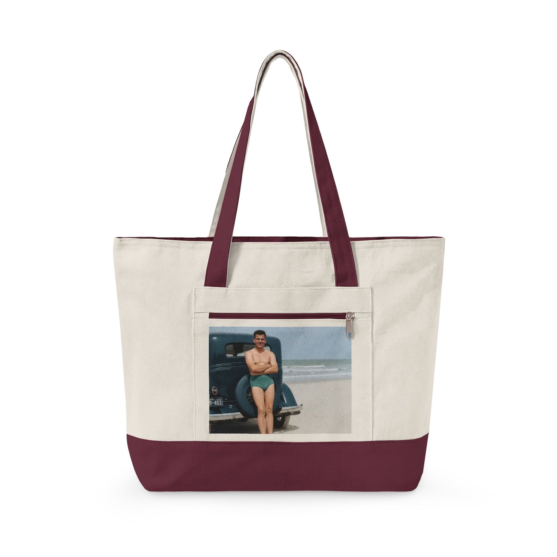 Walt & Pete NAGER beach car zippered canvas tote 