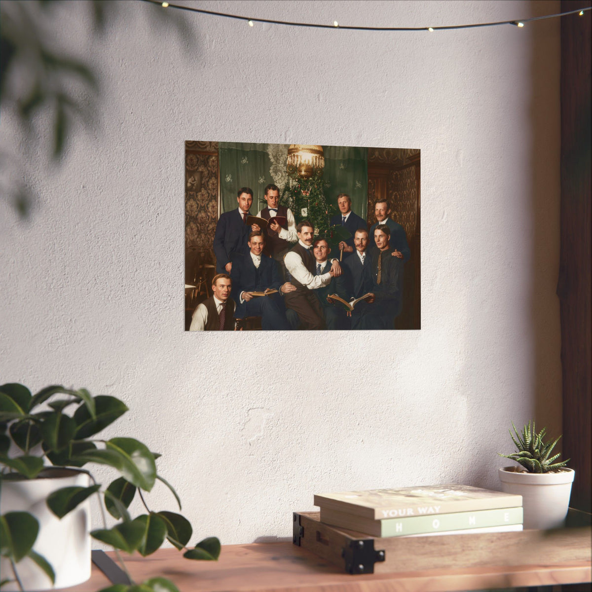 Hommes 001 | Nine Men with Books Beside a Christmas Tree | Vintage Photography Poster