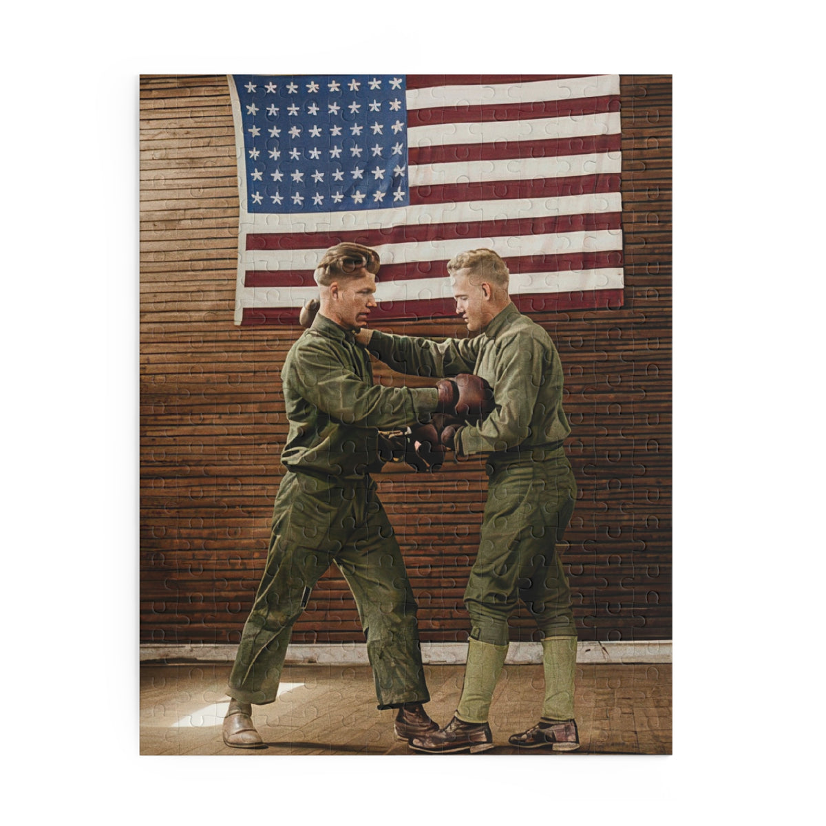 Two Men Sparring Beneath a Forty-Eight-Star Flag | athlétisme 034
