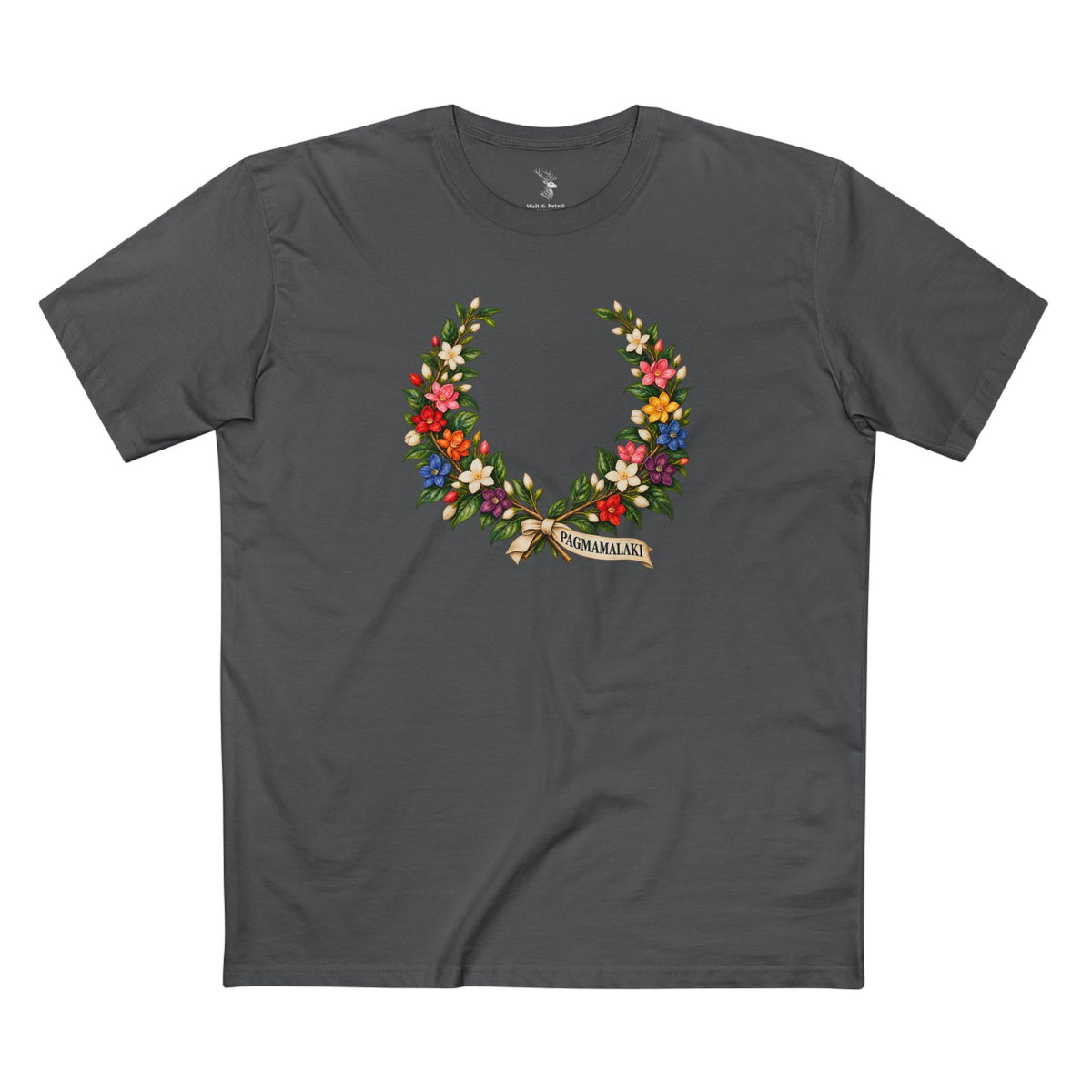 Philippine sampaguita laurel wreath in Pride colors with the Filipino word PAGMAMALAKI