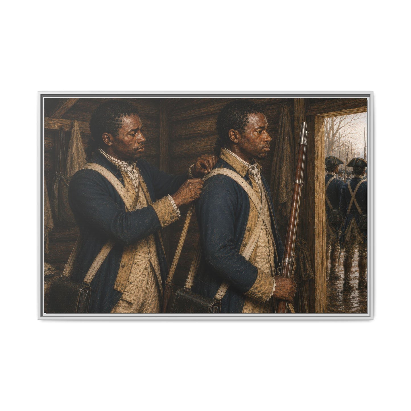 Historical canvas depicting Black Patriots of the Continental Army during the American Revolution.