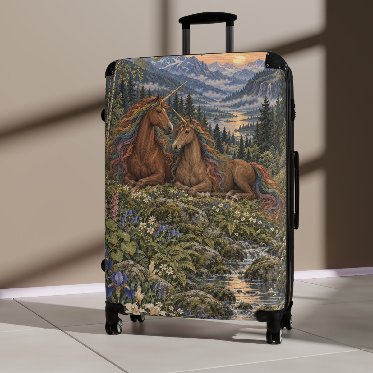 Companions of the Rainbow Vale | Brown Unicorn Aesthetic Movement Carry-On Suitcase