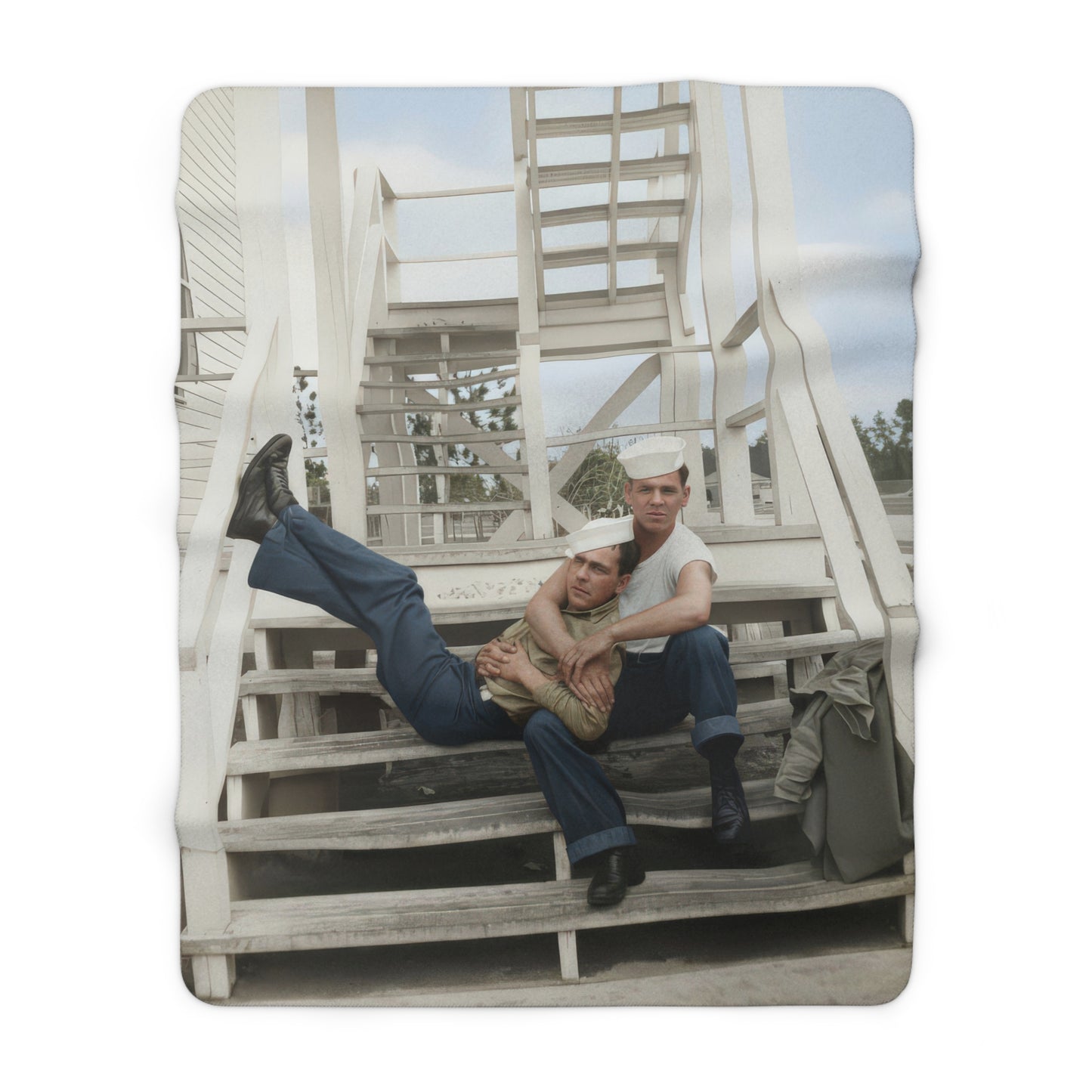 Cozy fleece throw with restored sailor portrait and service-era imagery 