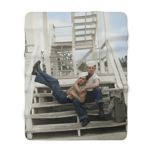 Cozy fleece throw with restored sailor portrait and service-era imagery 