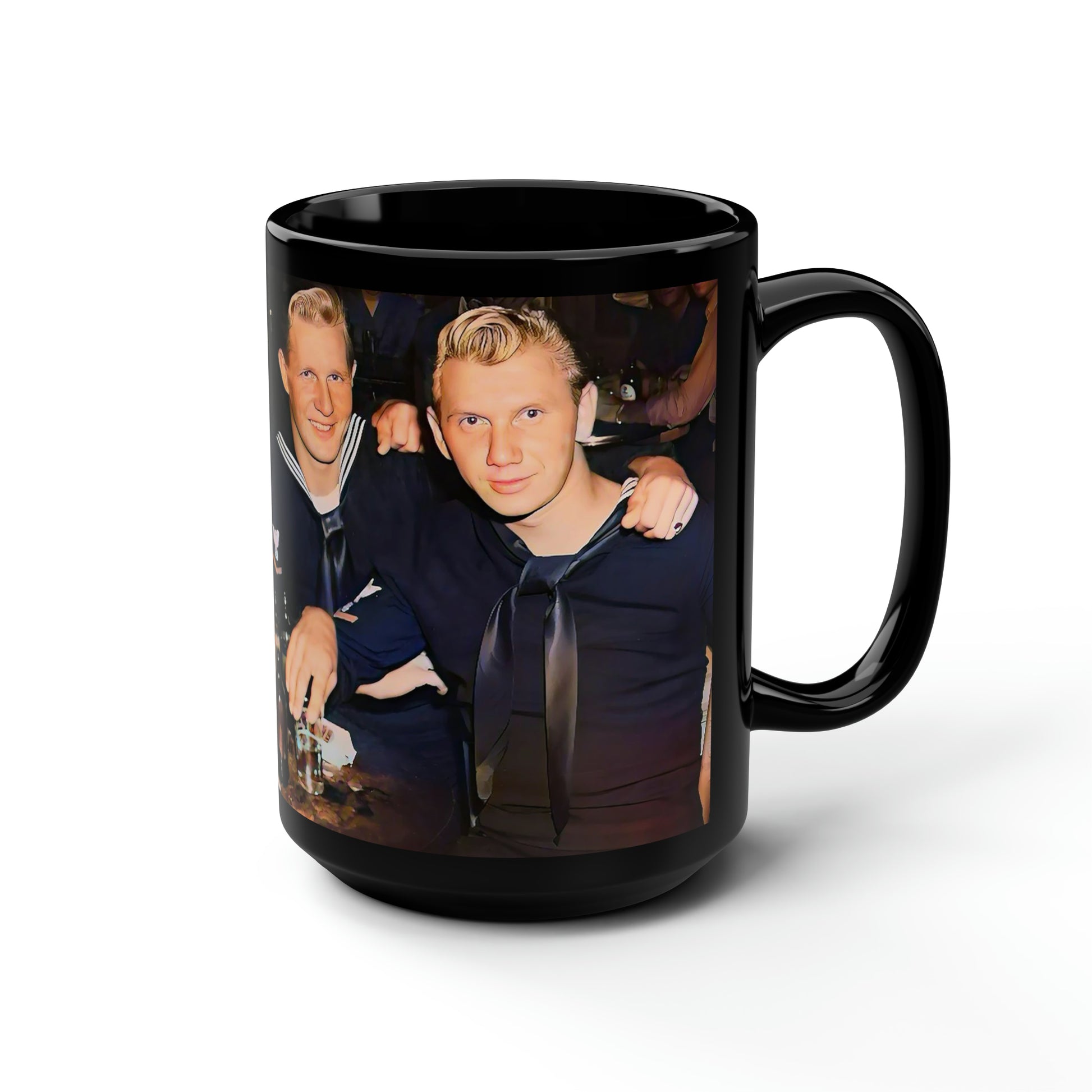 hommes 007 | Black Mug, 15oz Vintage Bar Sailor Photo Drinking Sailors Uniform LGBTQ Gay Gift Queer