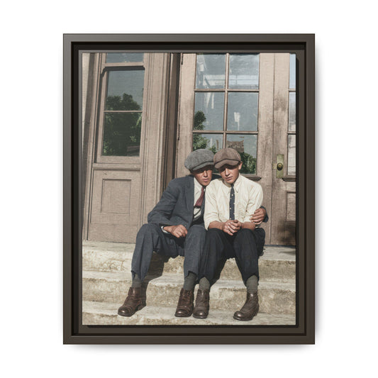 Historic photo of two men seated on steps vintage archival canvas print