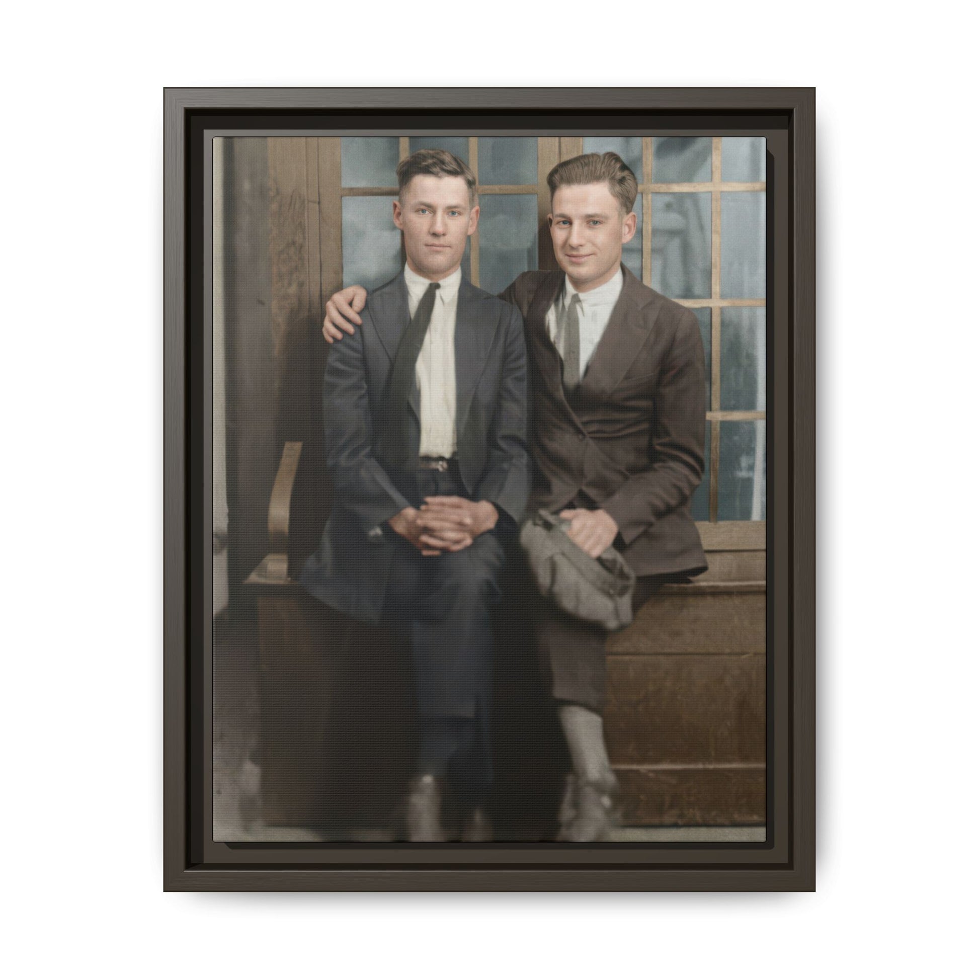 Early 20th century formal portrait with window backdrop historical wall decor
