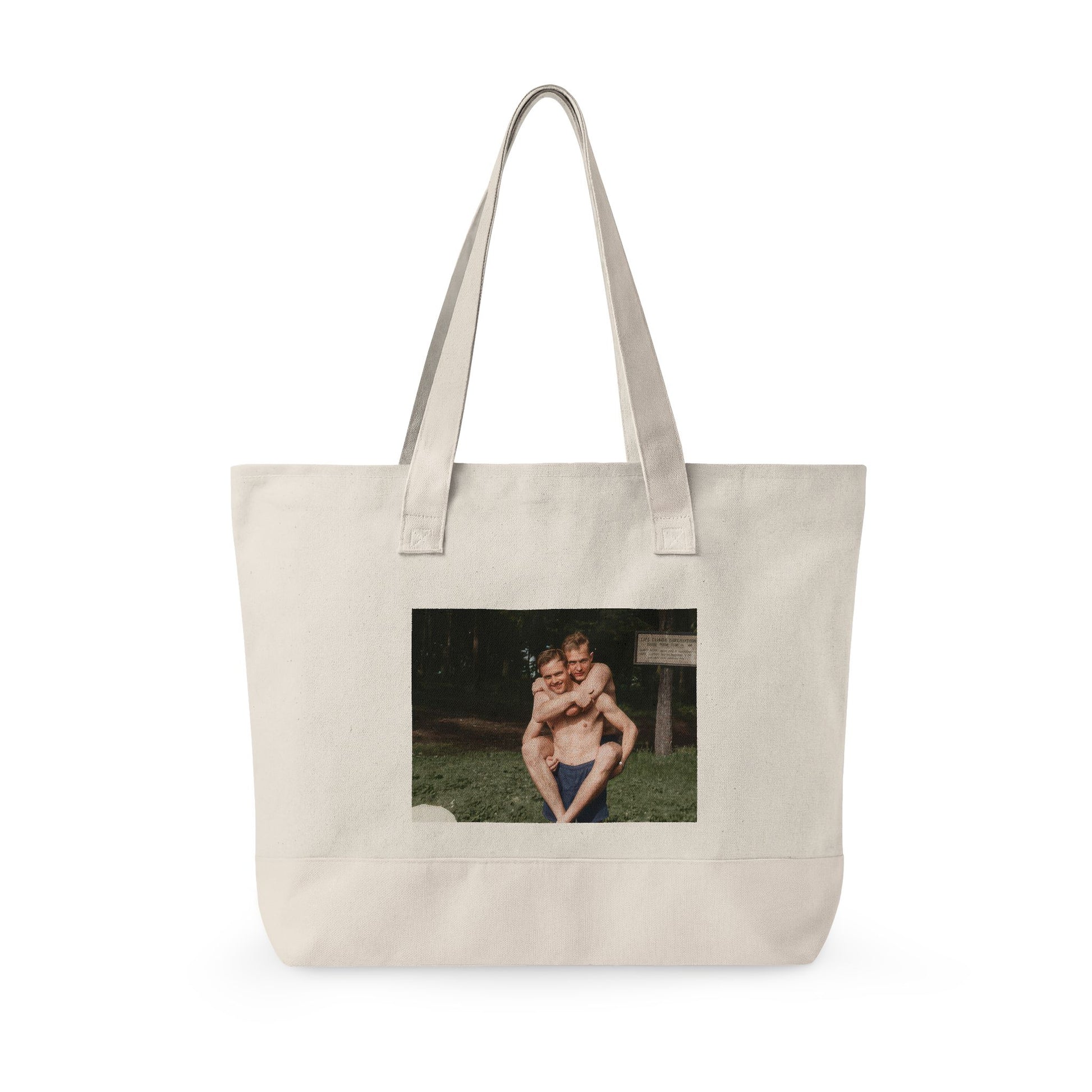 Summer beach scene tote with restored historical photo 