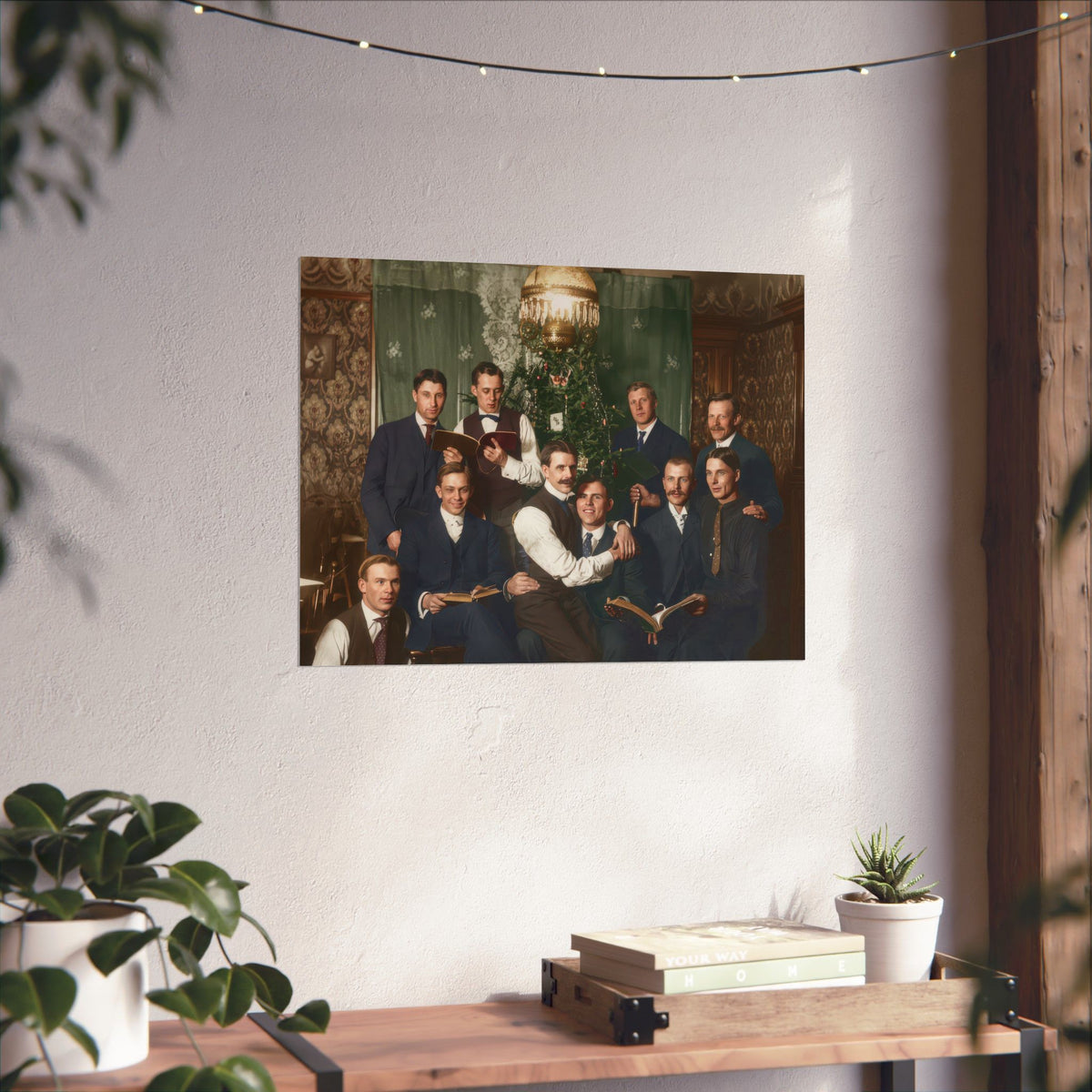 Hommes 001 | Nine Men with Books Beside a Christmas Tree | Vintage Photography Poster