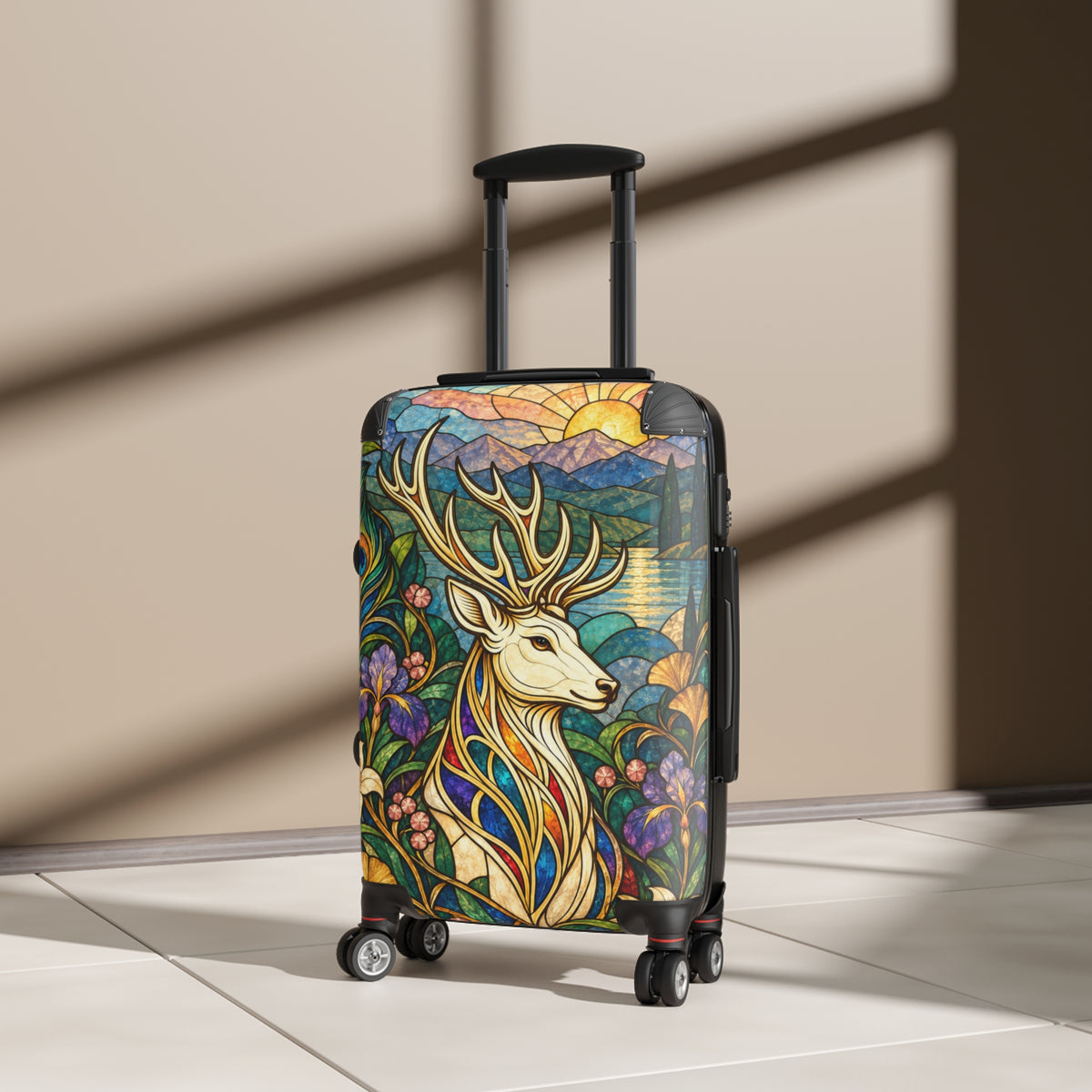 The Jeweled Sentinel Stained Glass Stag Suitcase | Aesthetic Movement Luggage