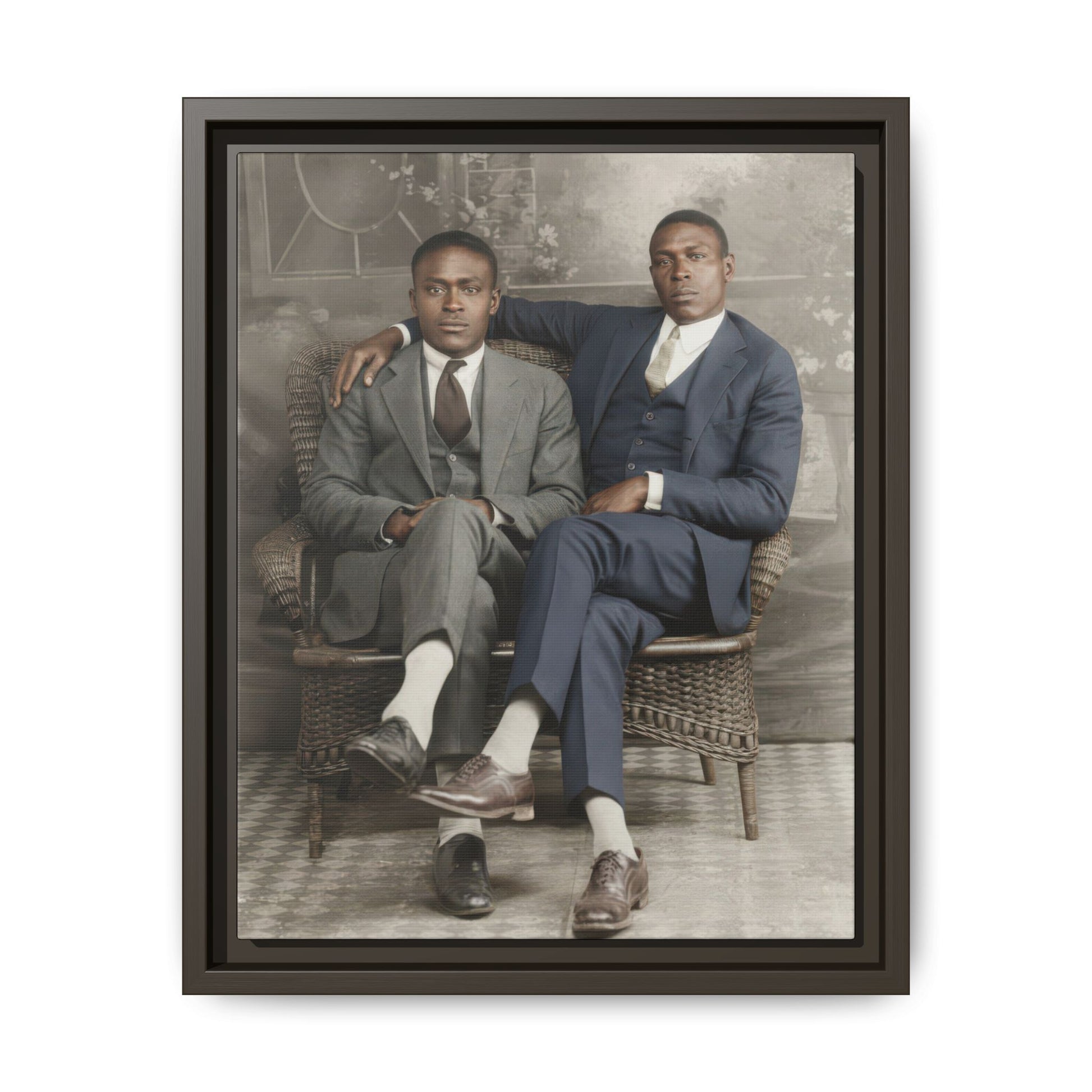 Vintage companion portrait framed canvas wall art formal suits studio backdrop