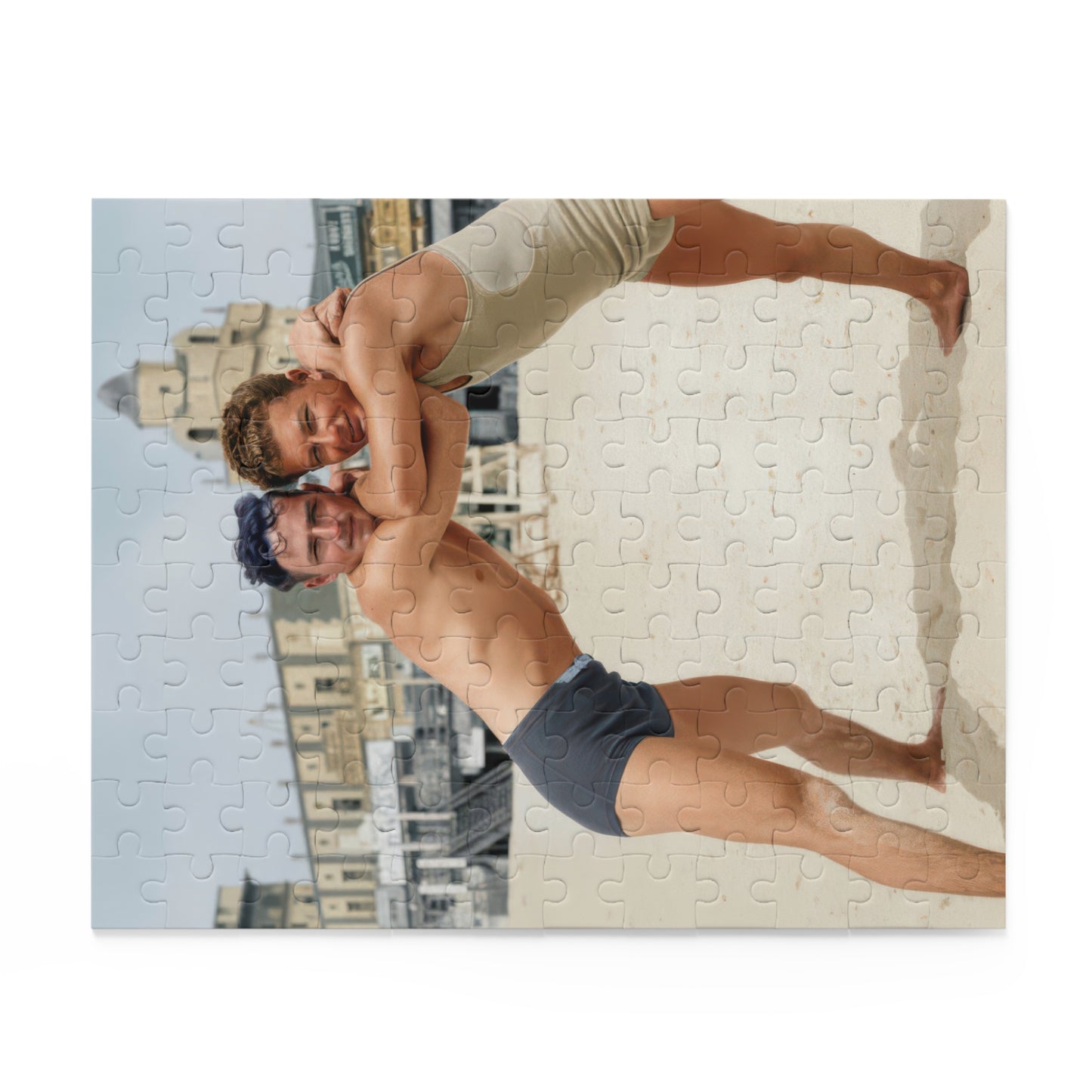 Wrestlers at the Shoreline | Restored Historical Jigsaw Puzzle | nager 014