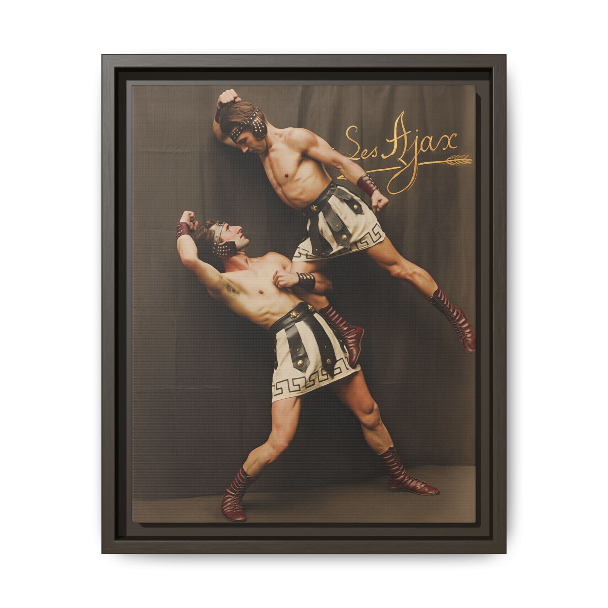 Historical athletic performance photography with studio backdrop 
