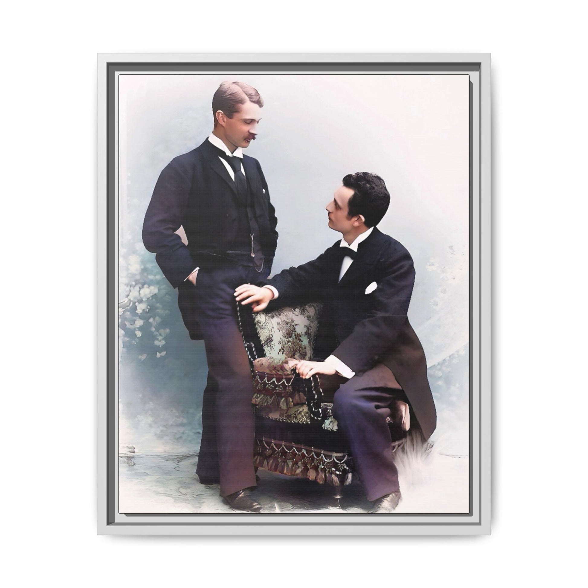 Restored vintage photo of Ernest & Richard, a gay couple from Wilmington, NC, late 19th century, framed canvas