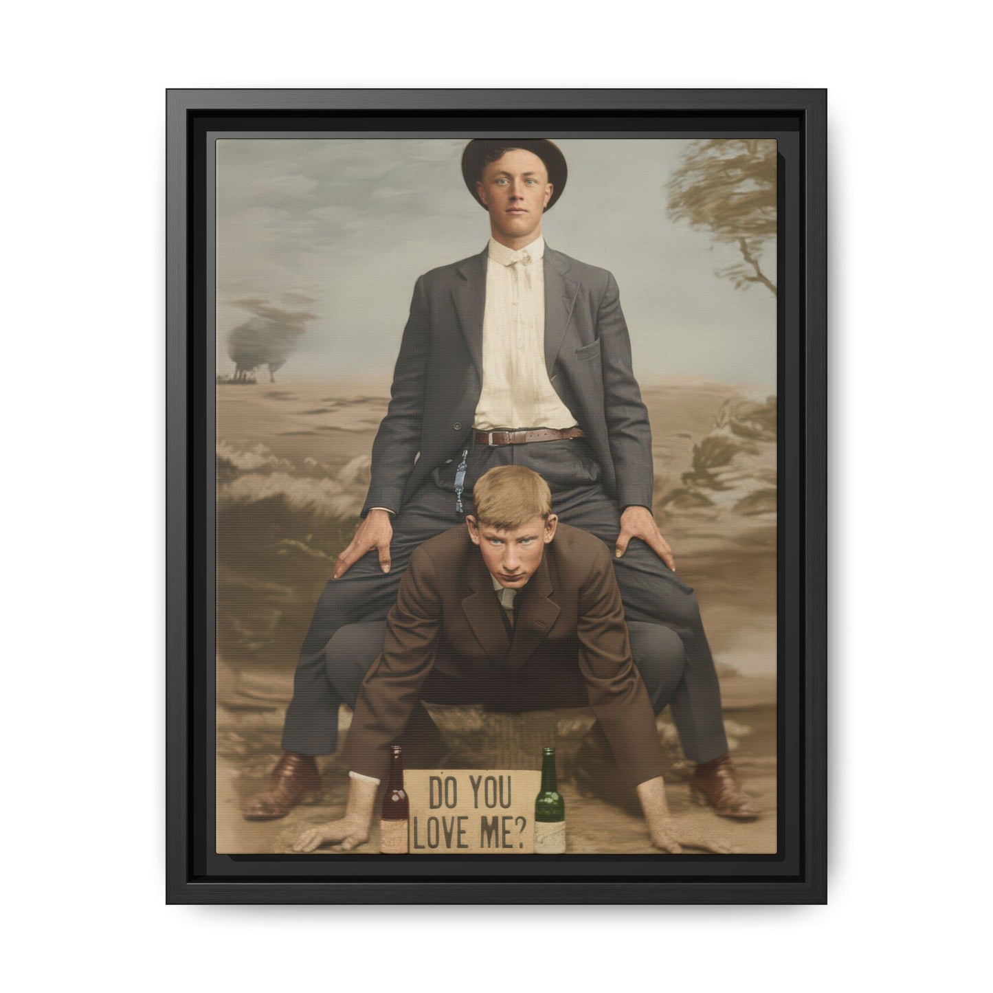 Vintage staged portrait with two men in layered composition
