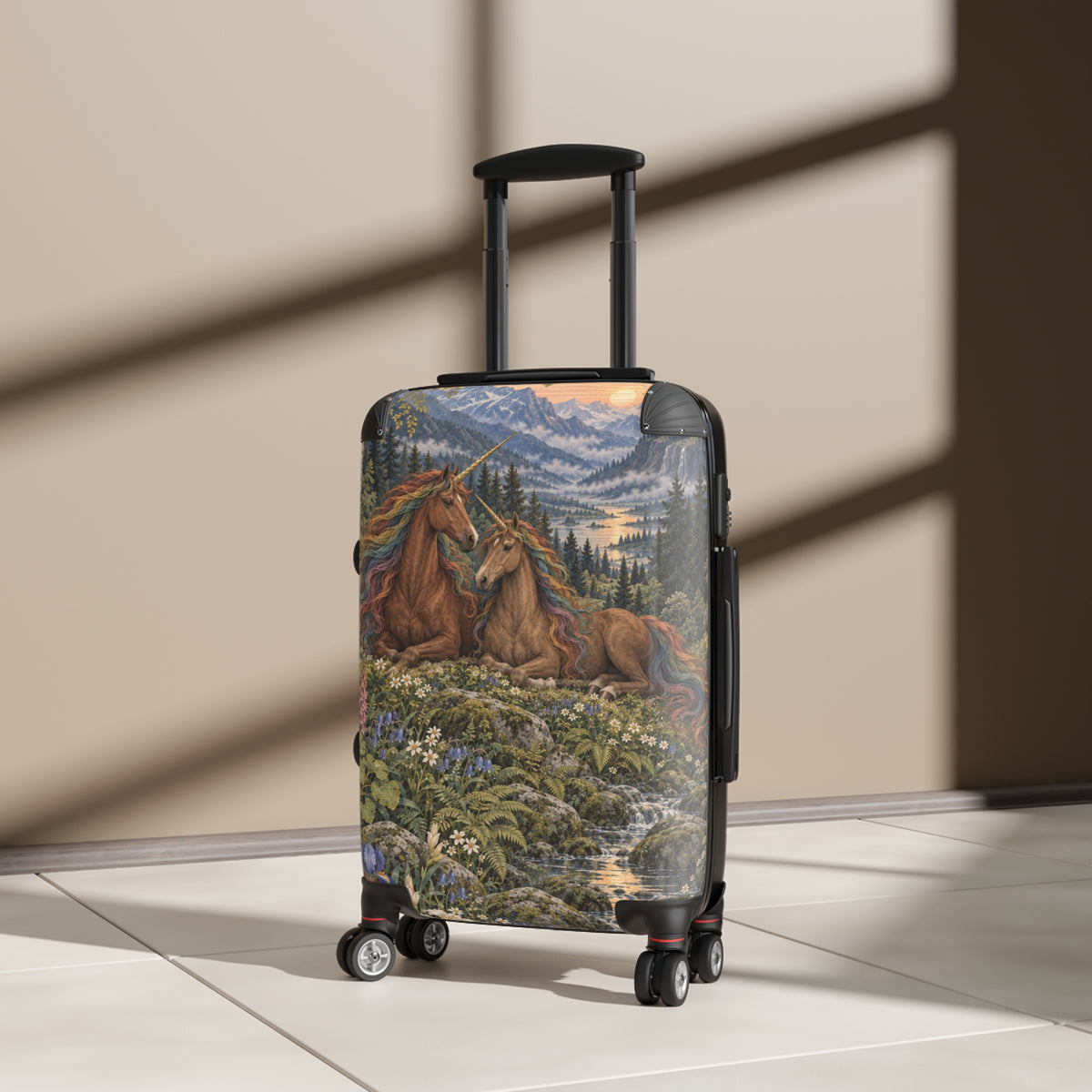 Companions of the Rainbow Vale | Brown Unicorn Aesthetic Movement Carry-On Suitcase