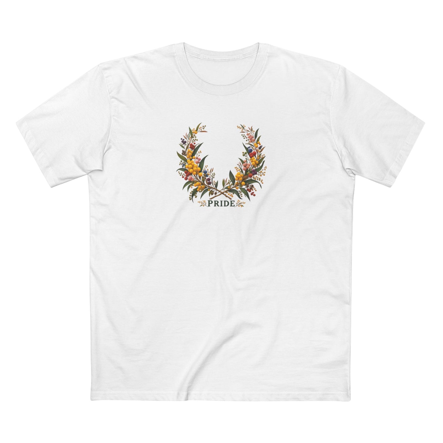 Australian Golden Wattle Pride T-Shirt | LGBTQ Botanical Wreath Tee