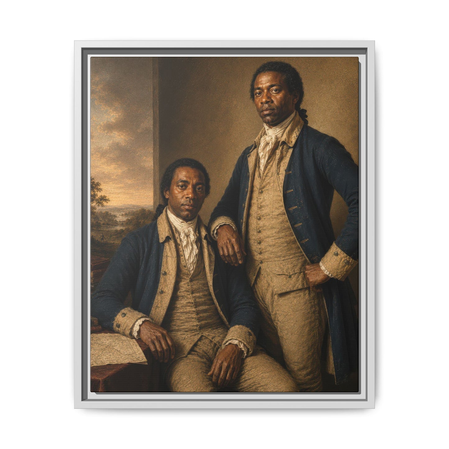 Framed matte canvas featuring two Black Revolutionary War soldiers from the Companions of Liberty Collection.