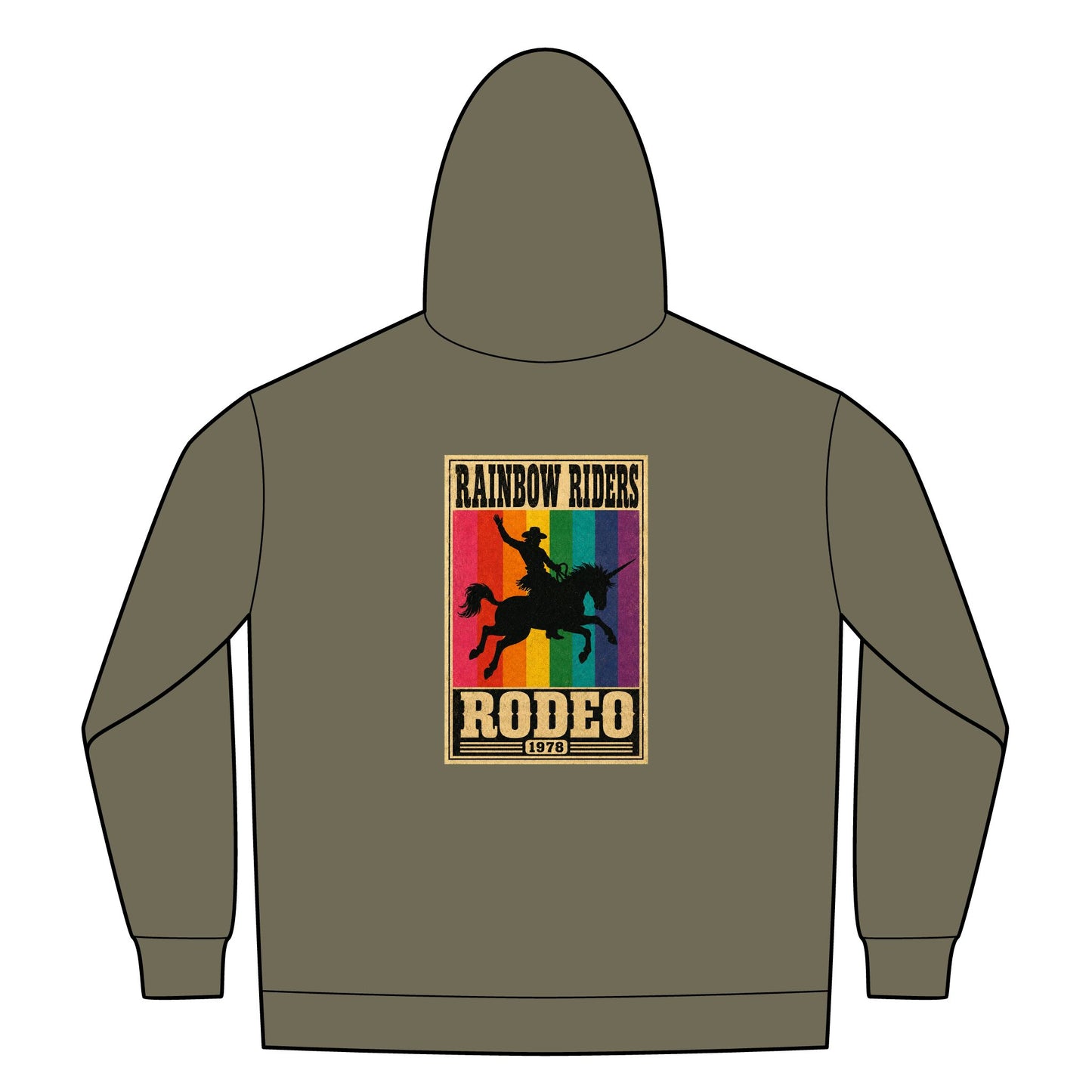 Rainbow Riders Rodeo Heavyweight Zip Hoodie — Embroidered Front & Graphic Back