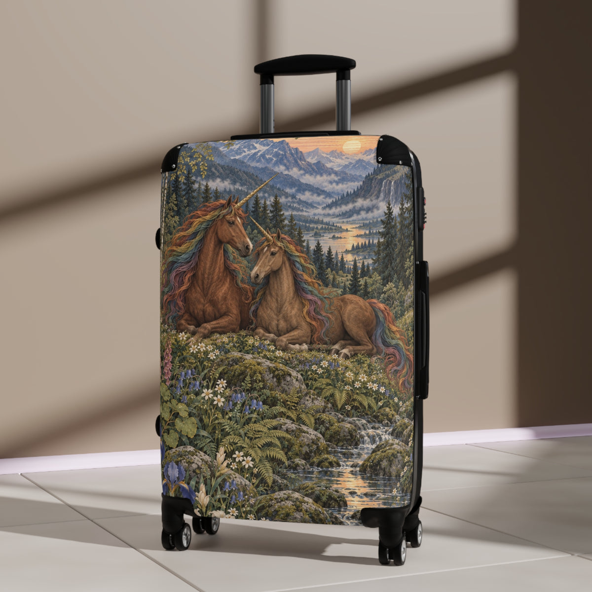 Companions of the Rainbow Vale | Brown Unicorn Aesthetic Movement Carry-On Suitcase