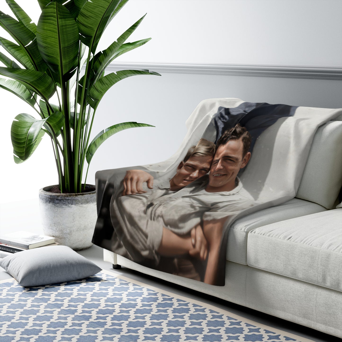 Vintage embrace portrait sherpa blanket with restored archival image 