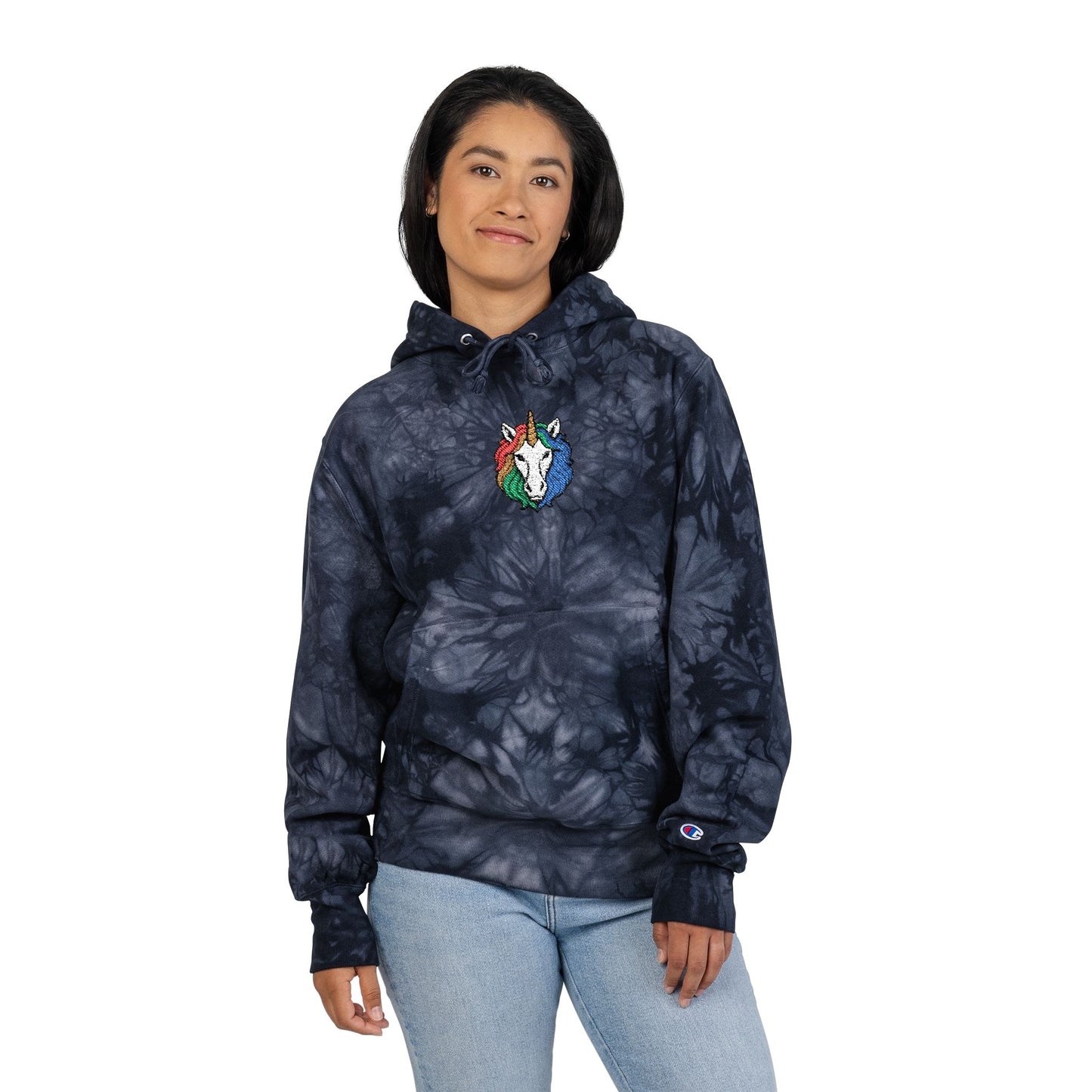 Rainbow Riders Unicorn Embroidered Champion Tie-Dye Hoodie — Unisex Streetwear