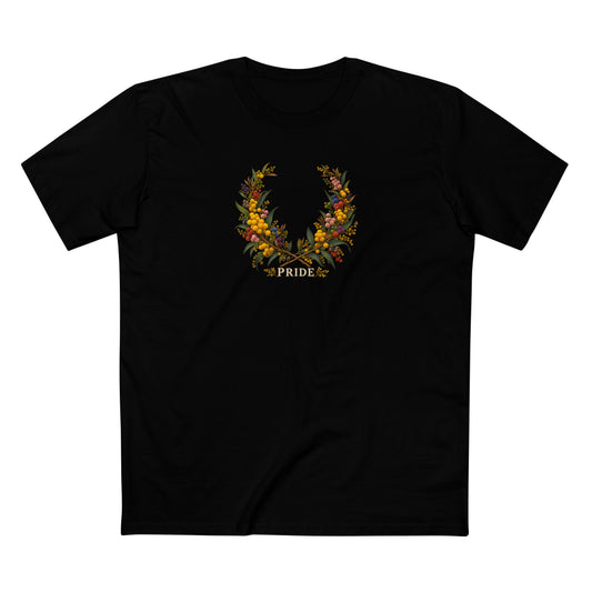 Australian Golden Wattle Pride T-Shirt | LGBTQ Botanical Wreath Tee